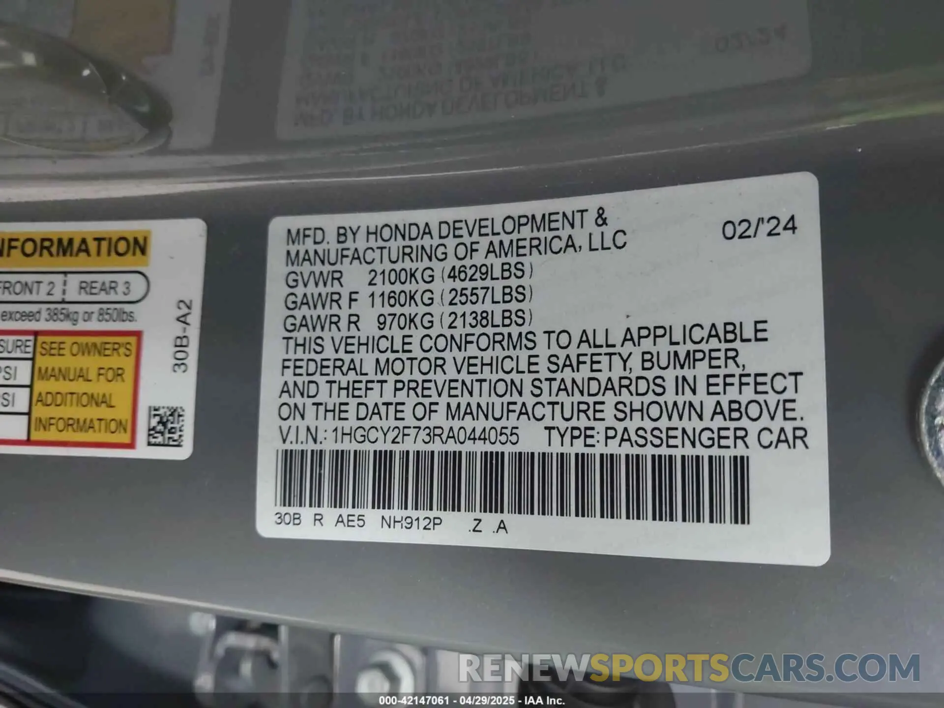 9 Photograph of a damaged car 1HGCY2F73RA044055 HONDA ACCORD 2024