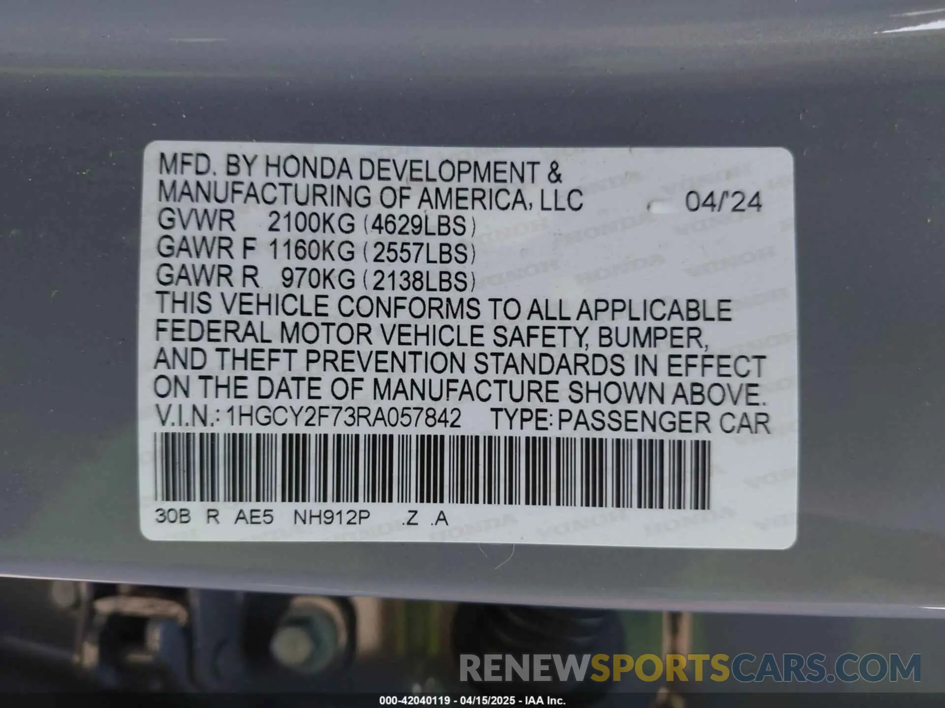 9 Photograph of a damaged car 1HGCY2F73RA057842 HONDA ACCORD 2024
