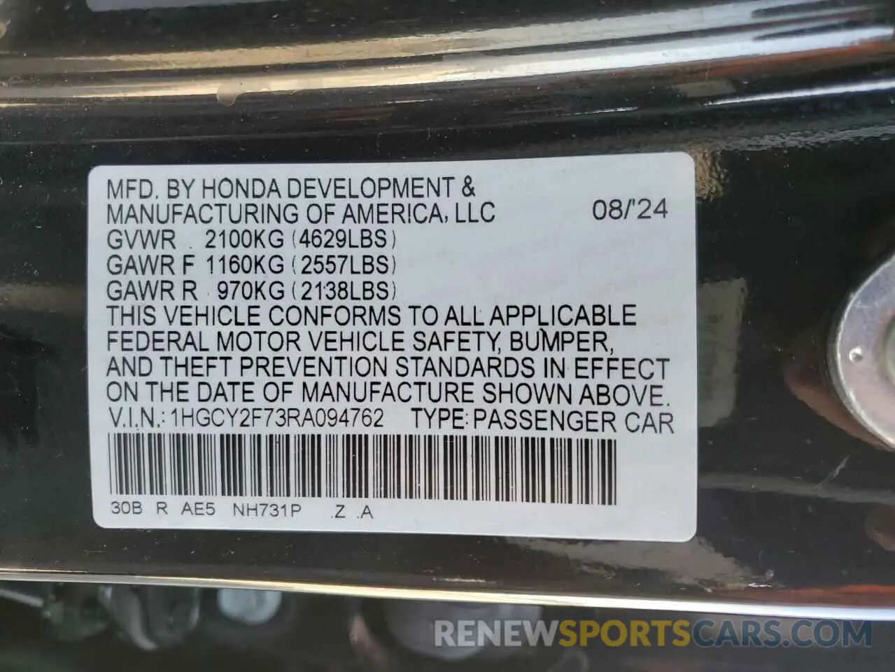 13 Фотография поврежденного автомобиля 1HGCY2F73RA094762 HONDA ACCORD 2024