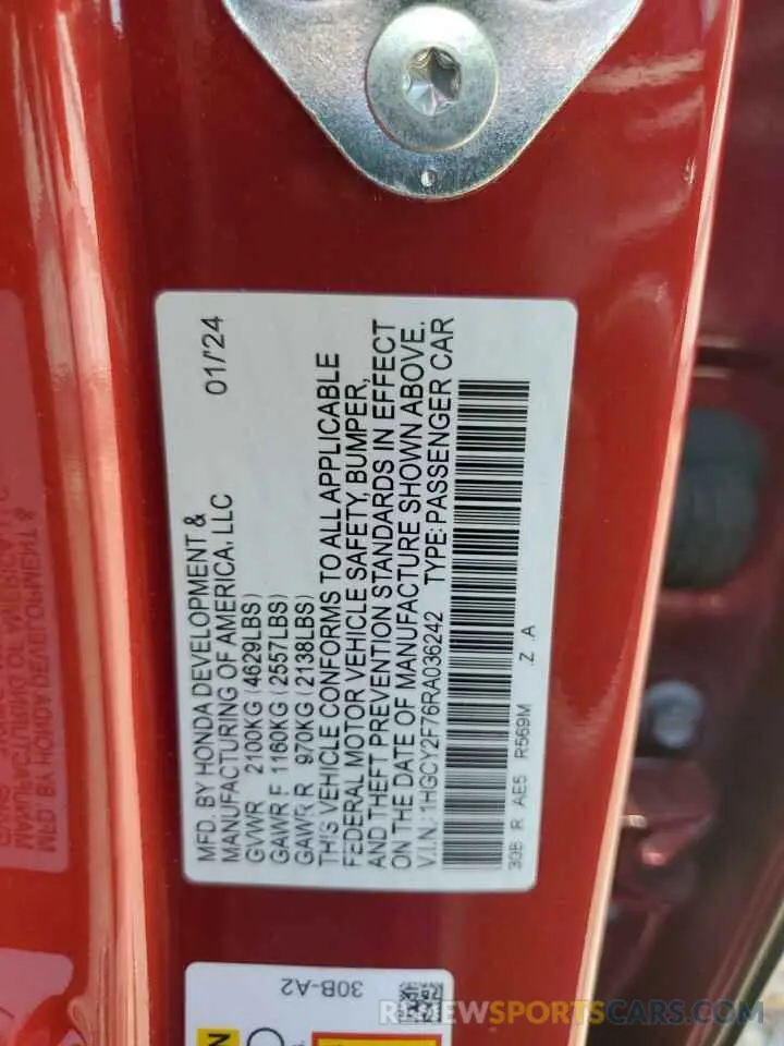 13 Фотография поврежденного автомобиля 1HGCY2F76RA036242 HONDA ACCORD 2024