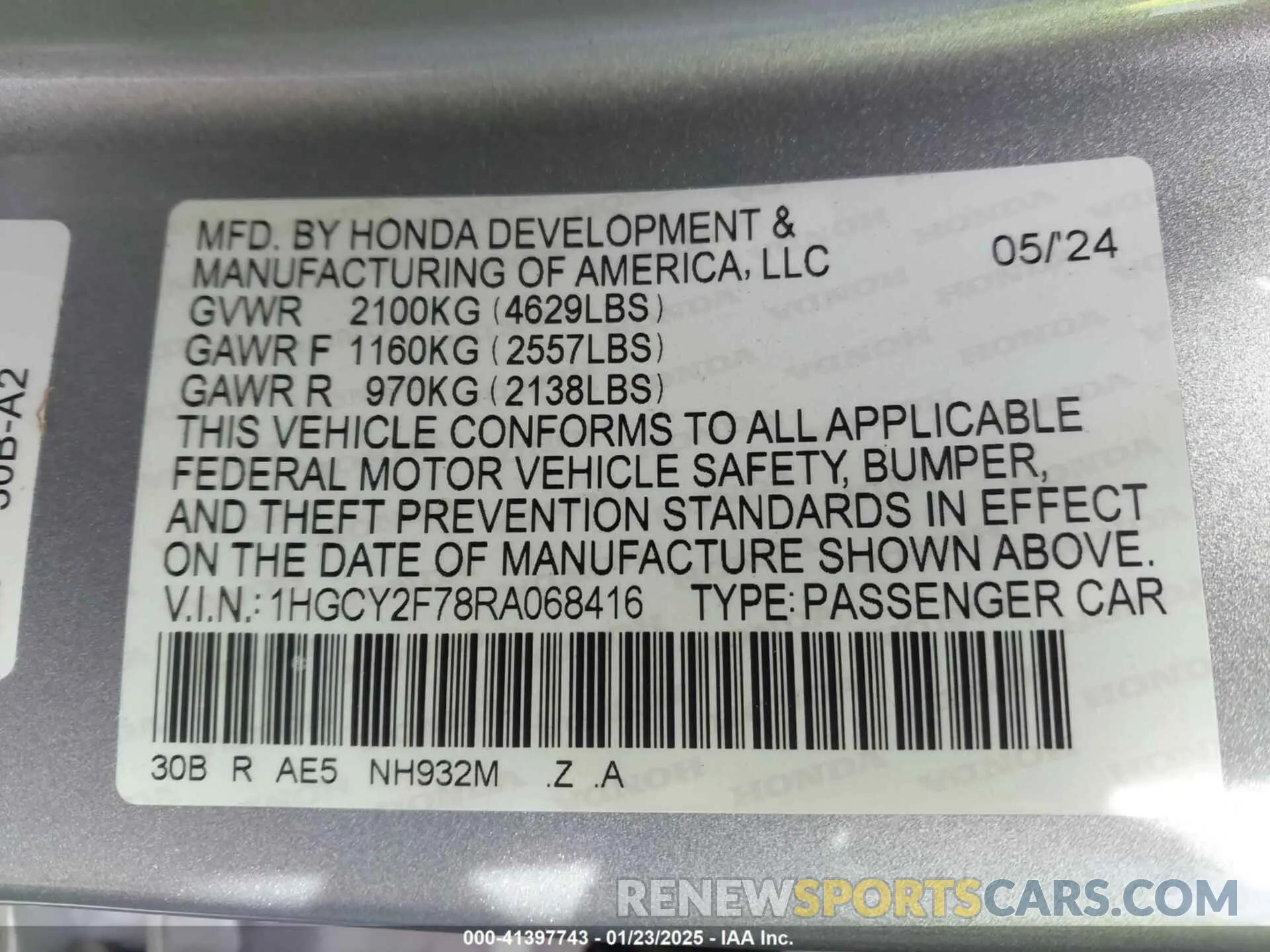 9 Photograph of a damaged car 1HGCY2F78RA068416 HONDA ACCORD 2024