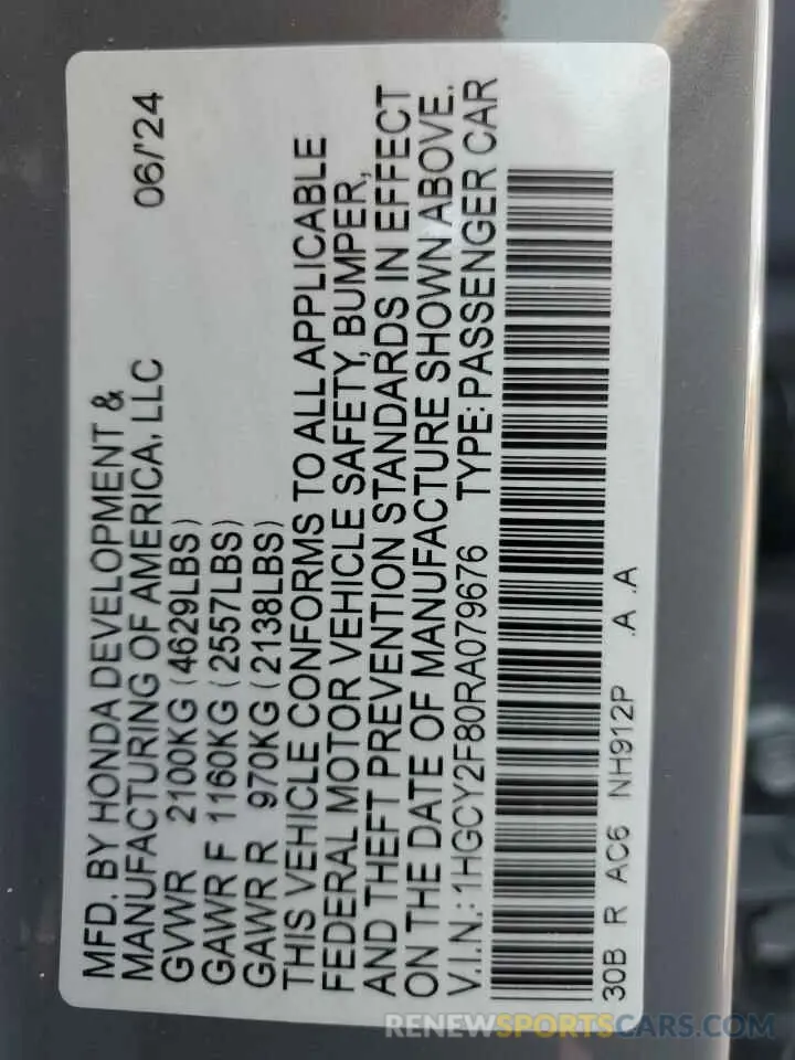 12 Фотография поврежденного автомобиля 1HGCY2F80RA079676 HONDA ACCORD 2024