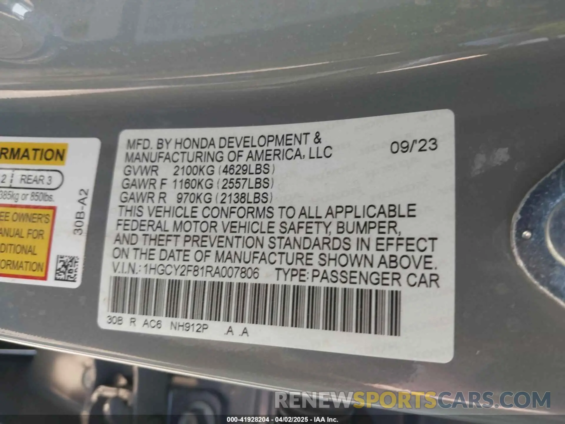9 Photograph of a damaged car 1HGCY2F81RA007806 HONDA ACCORD 2024