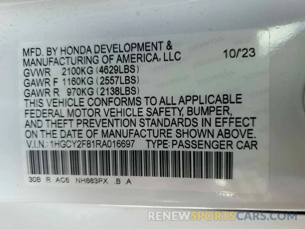 15 Photograph of a damaged car 1HGCY2F81RA016697 HONDA ACCORD 2024