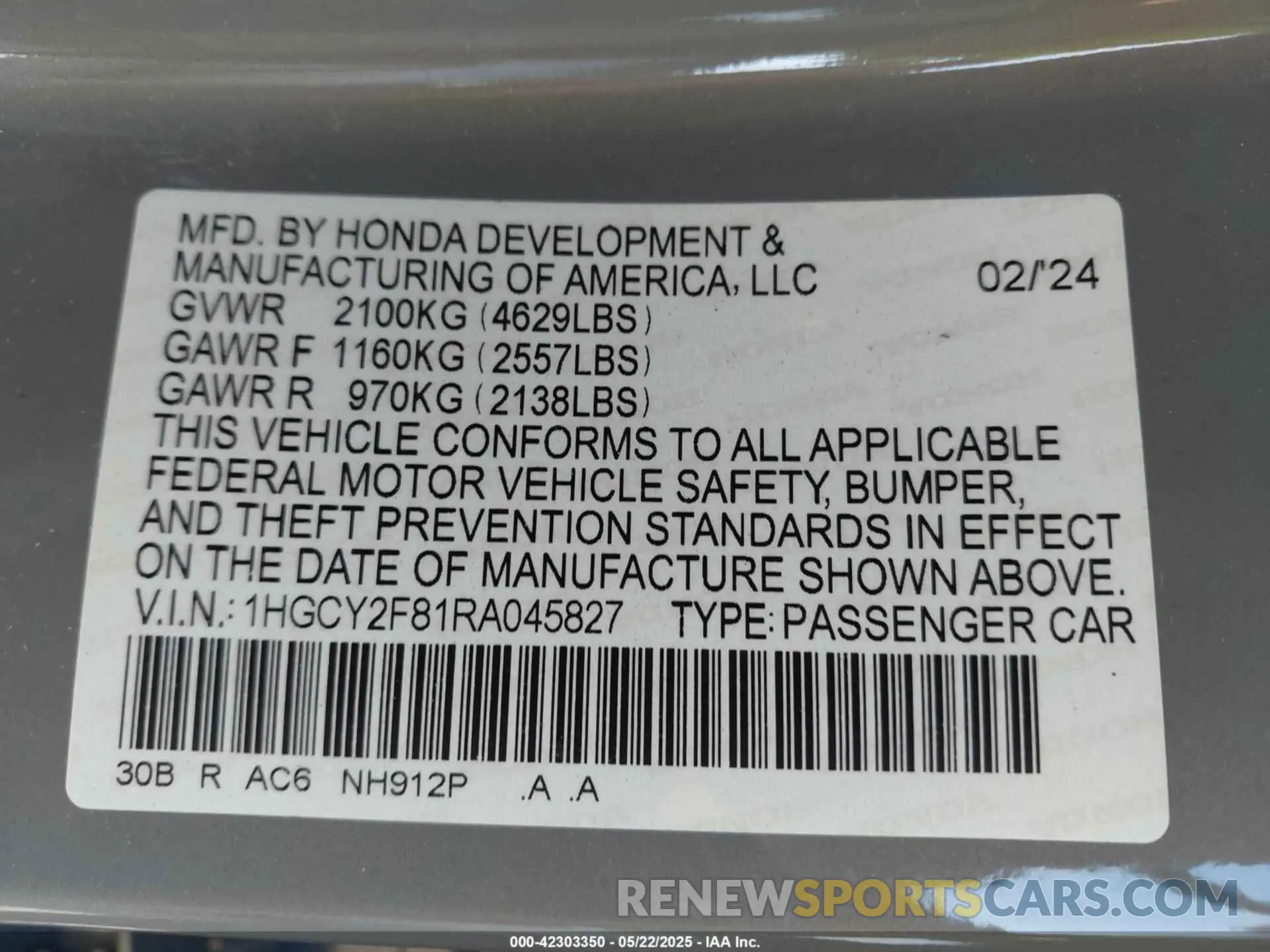 9 Фотография поврежденного автомобиля 1HGCY2F81RA045827 HONDA ACCORD 2024