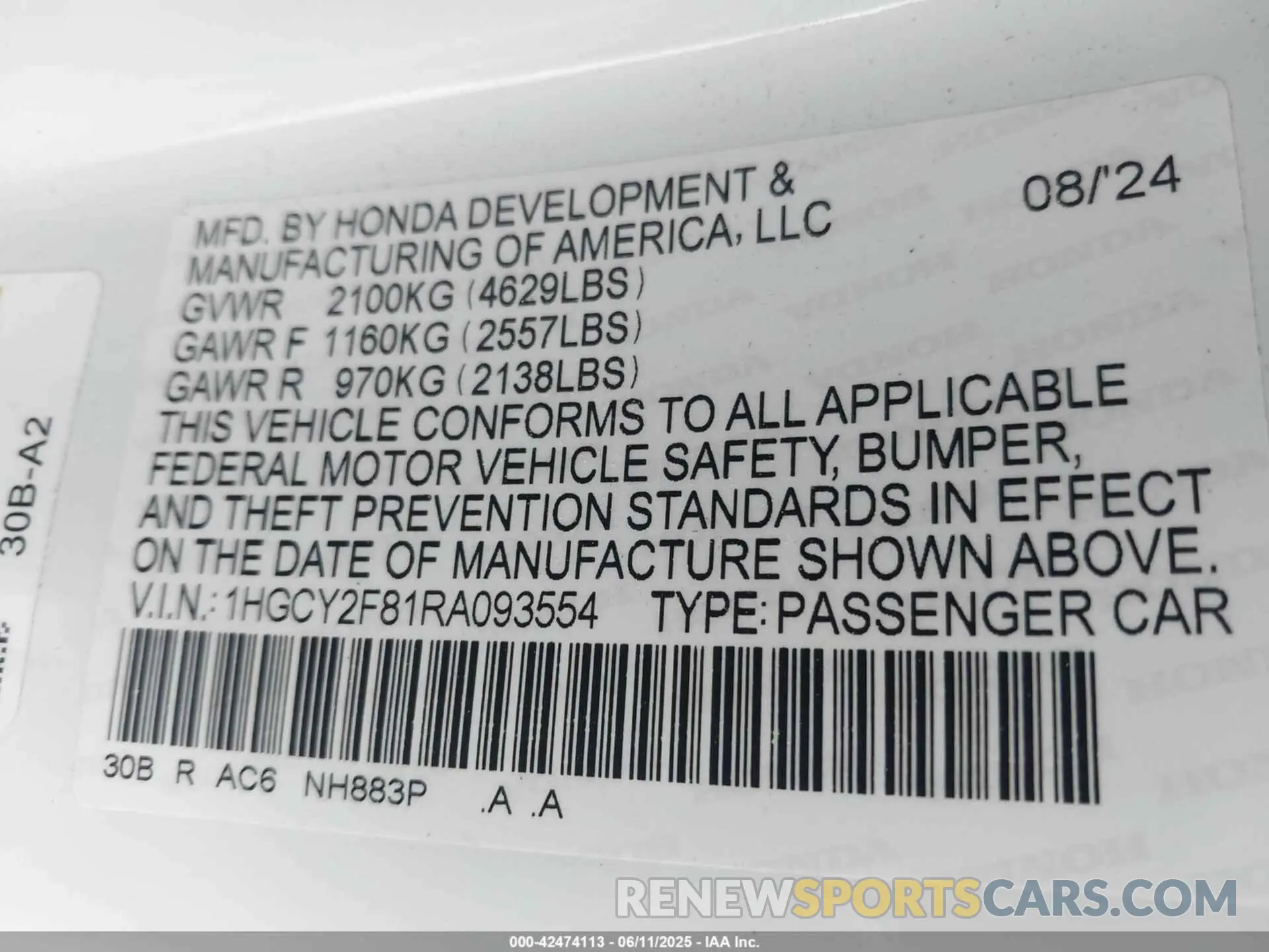 9 Фотография поврежденного автомобиля 1HGCY2F81RA093554 HONDA ACCORD 2024