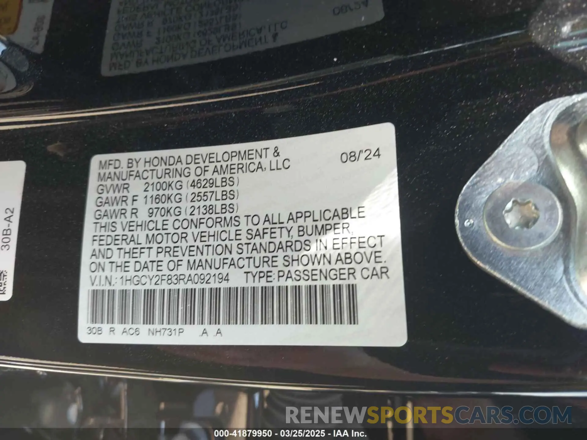 9 Photograph of a damaged car 1HGCY2F83RA092194 HONDA ACCORD 2024