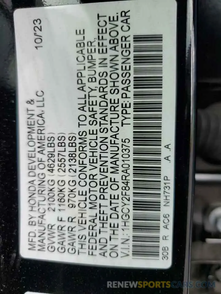 12 Фотография поврежденного автомобиля 1HGCY2F84RA010375 HONDA ACCORD 2024