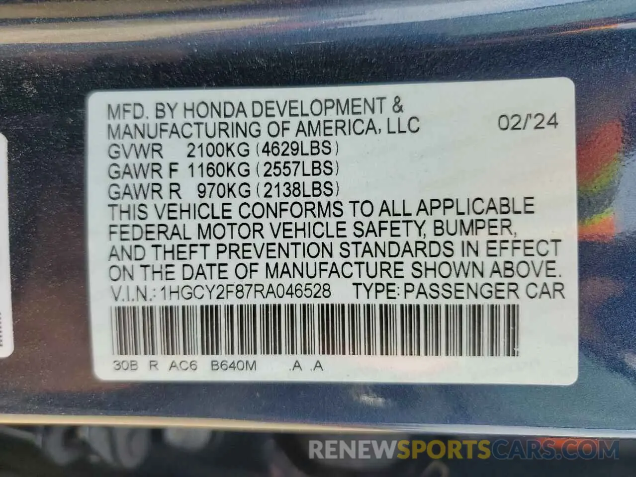 12 Photograph of a damaged car 1HGCY2F87RA046528 HONDA ACCORD 2024