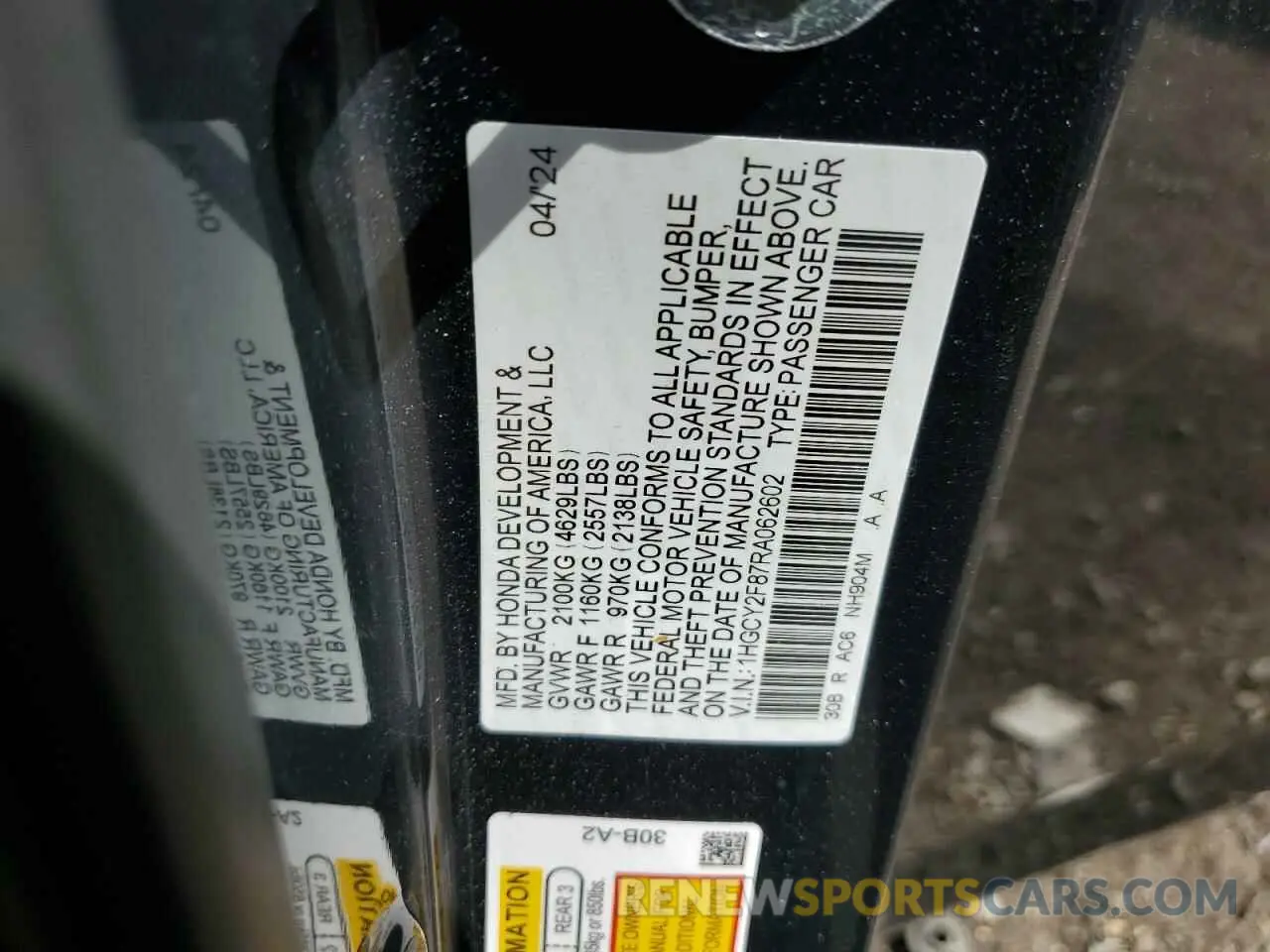 13 Photograph of a damaged car 1HGCY2F87RA062602 HONDA ACCORD 2024