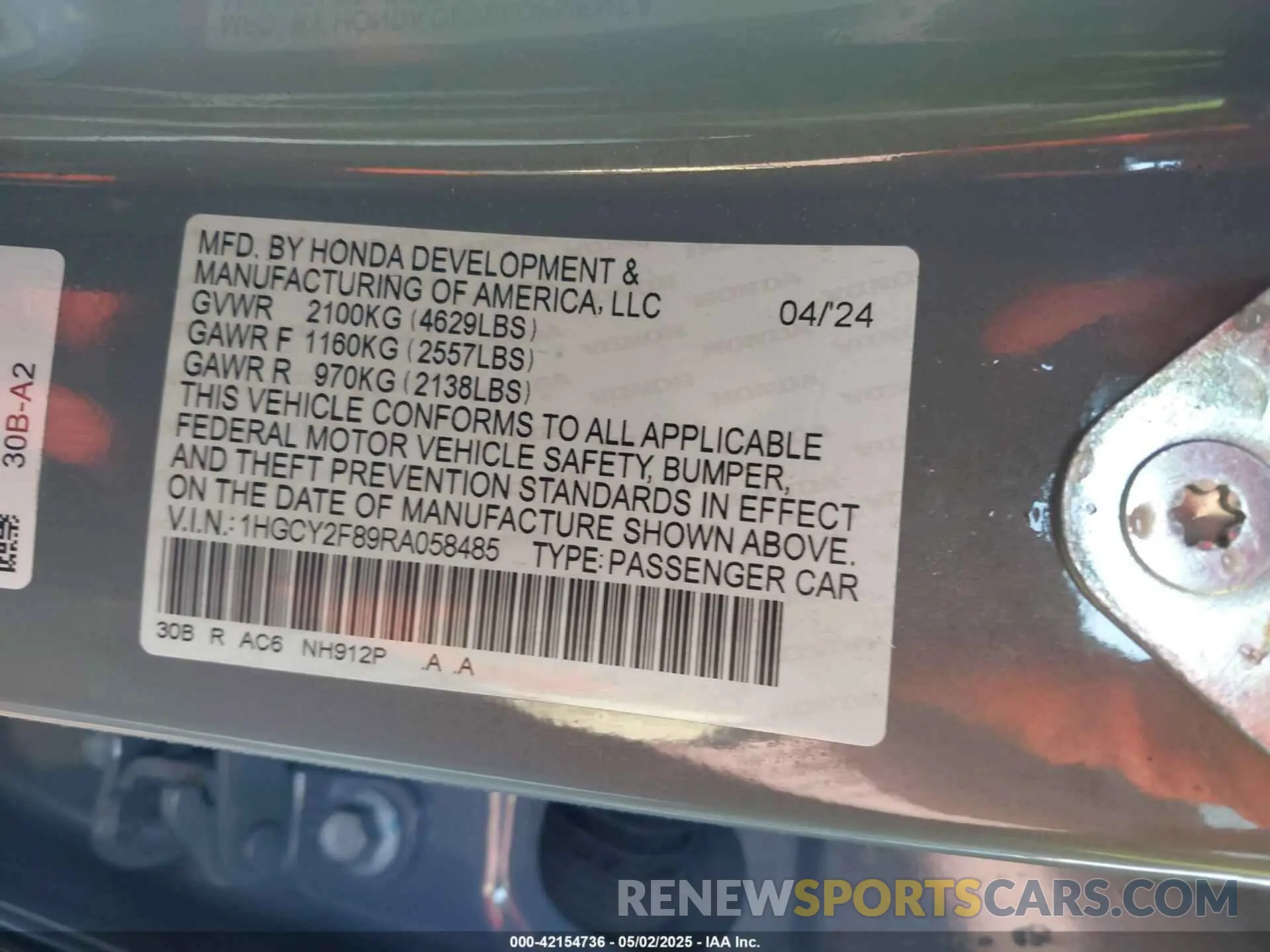9 Фотография поврежденного автомобиля 1HGCY2F89RA058485 HONDA ACCORD 2024