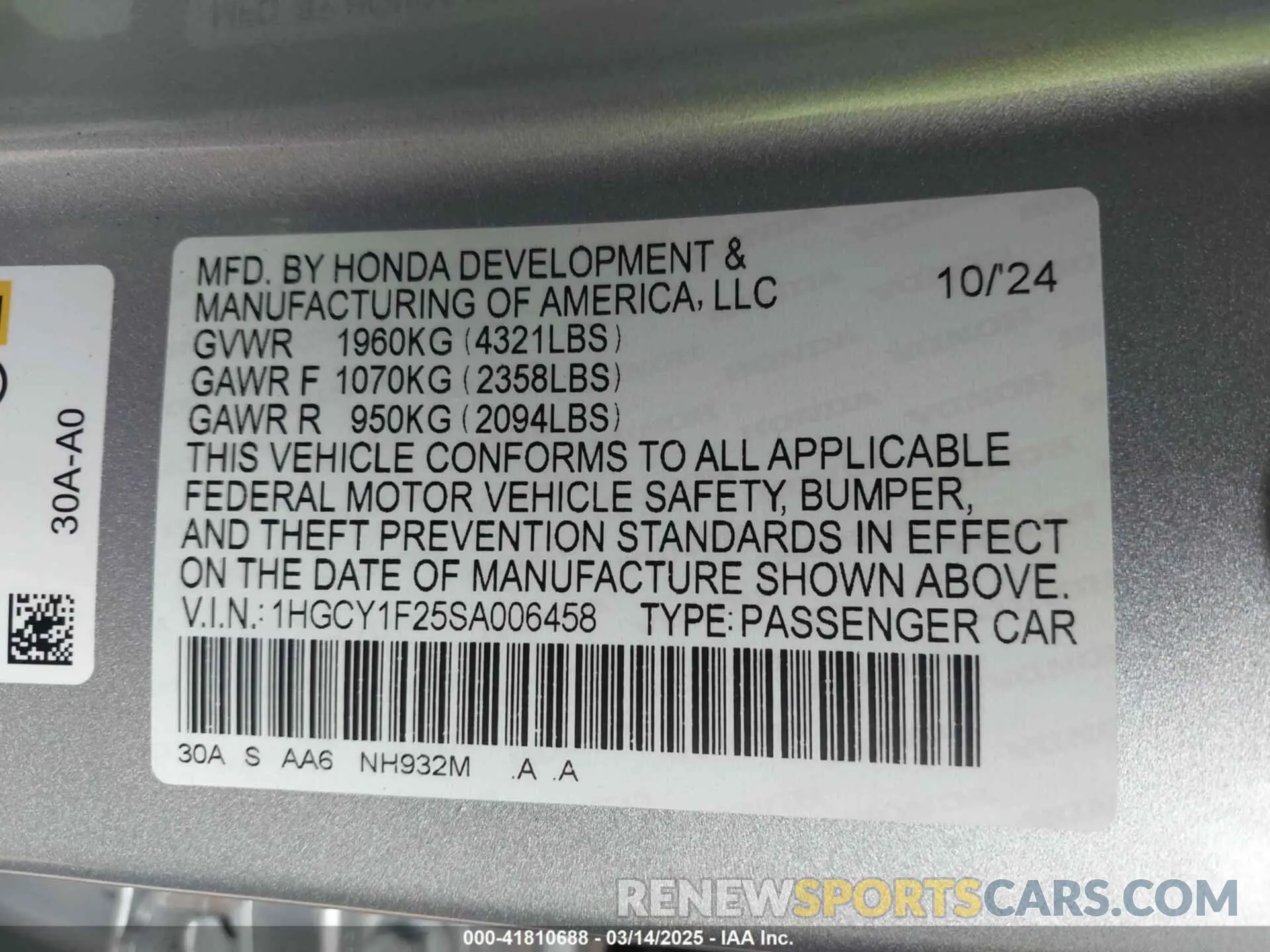 9 Photograph of a damaged car 1HGCY1F25SA006458 HONDA ACCORD 2025