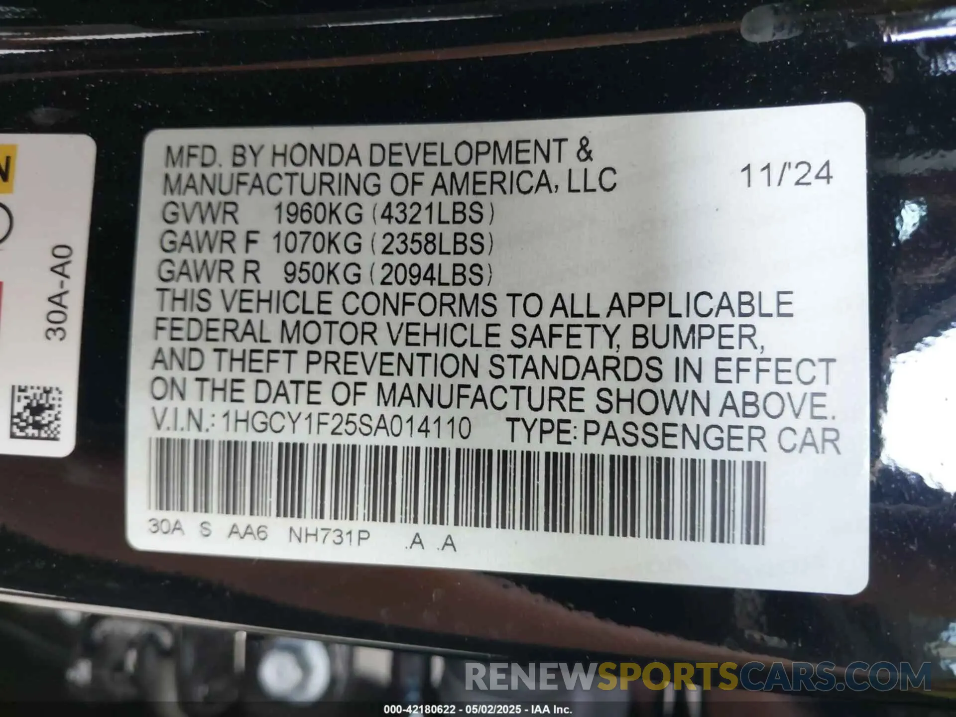 9 Фотография поврежденного автомобиля 1HGCY1F25SA014110 HONDA ACCORD 2025