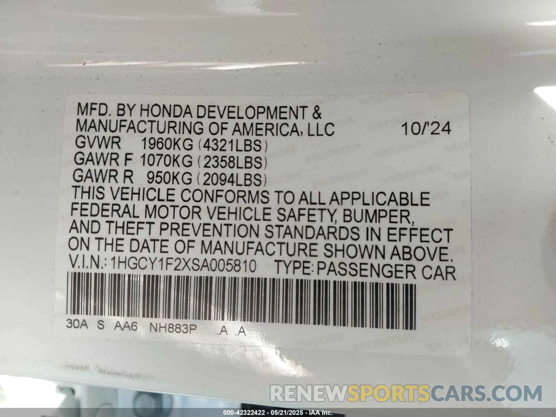 9 Photograph of a damaged car 1HGCY1F2XSA005810 HONDA ACCORD 2025
