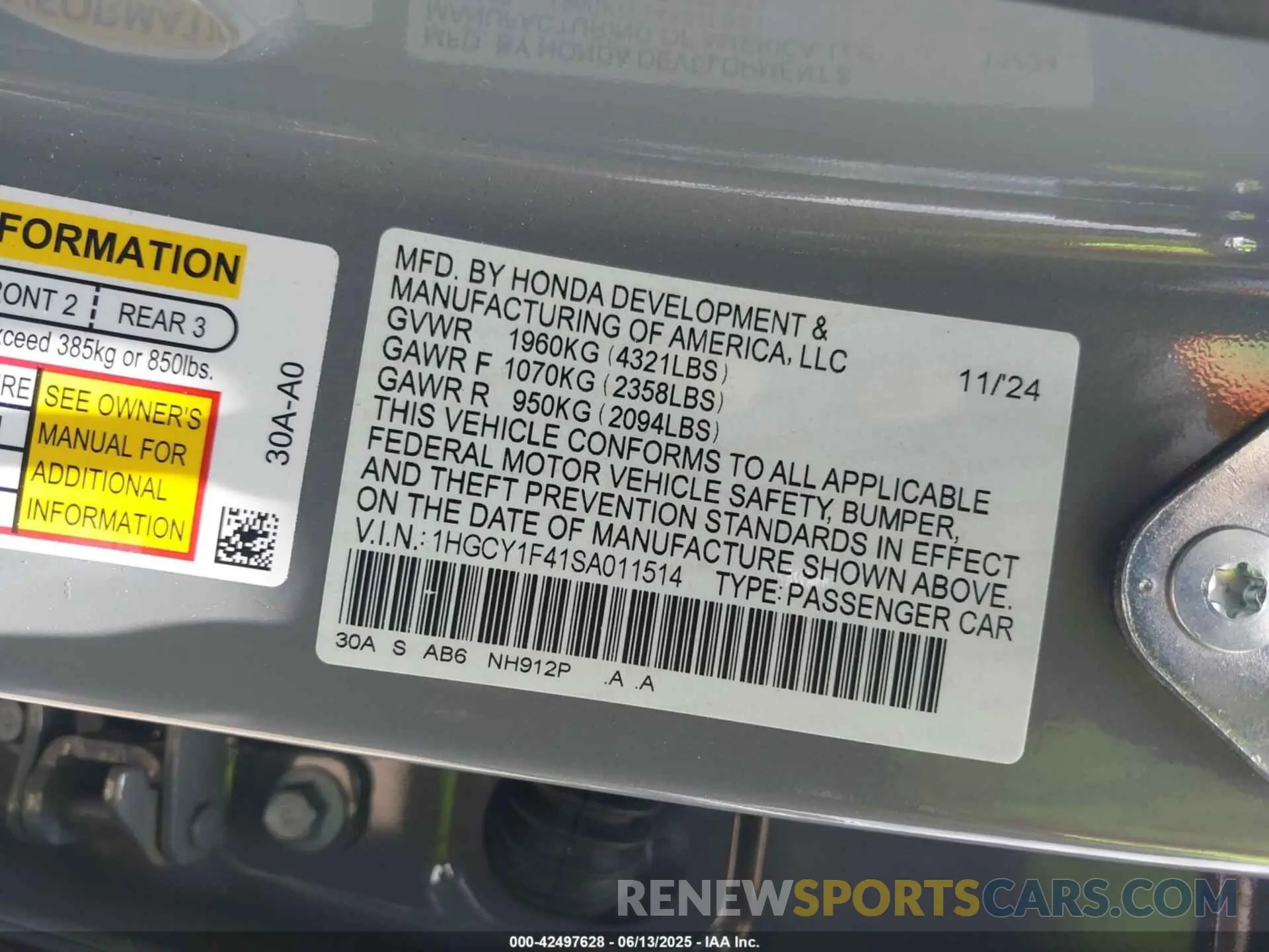9 Фотография поврежденного автомобиля 1HGCY1F41SA011514 HONDA ACCORD 2025