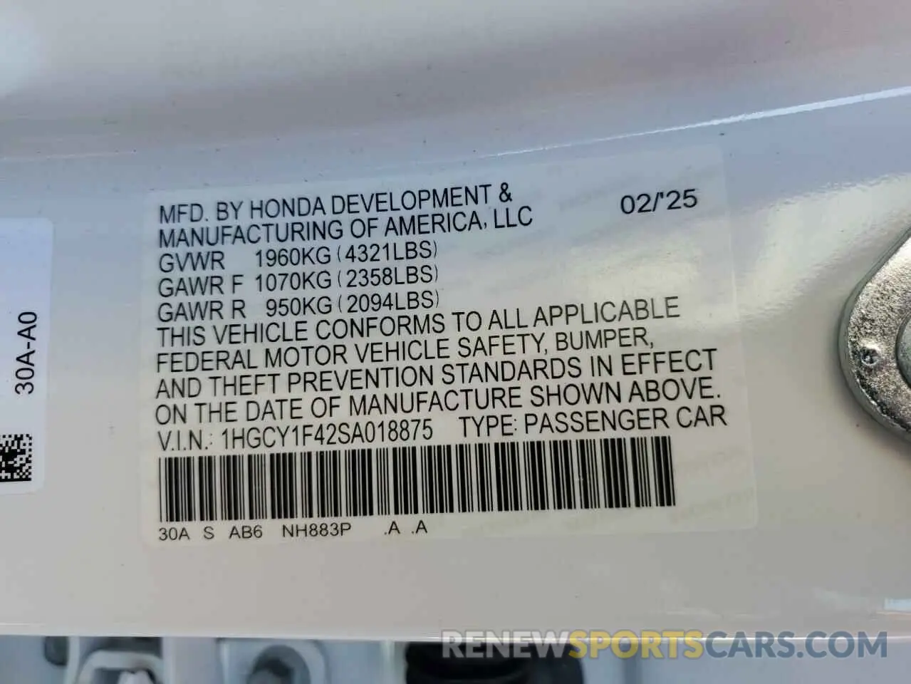 14 Photograph of a damaged car 1HGCY1F42SA018875 HONDA ACCORD 2025