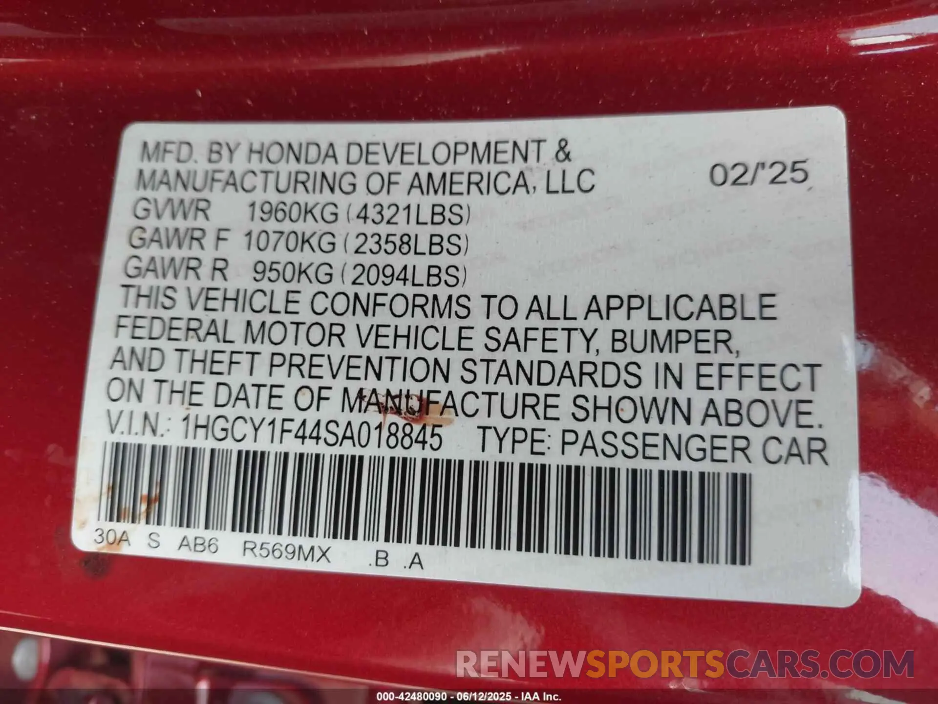 9 Photograph of a damaged car 1HGCY1F44SA018845 HONDA ACCORD 2025