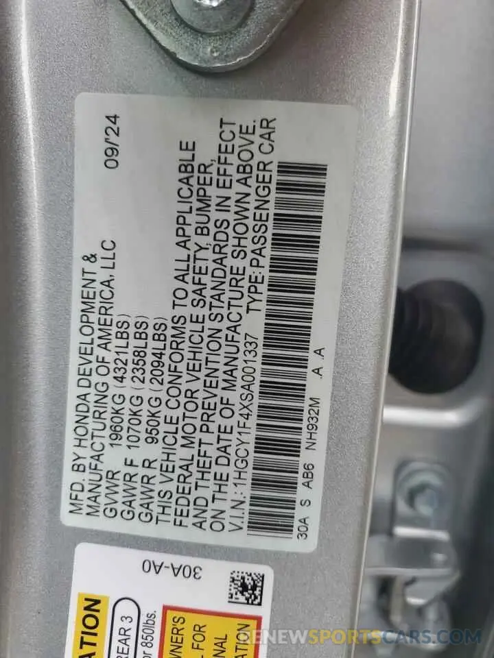 14 Фотография поврежденного автомобиля 1HGCY1F4XSA001337 HONDA ACCORD 2025