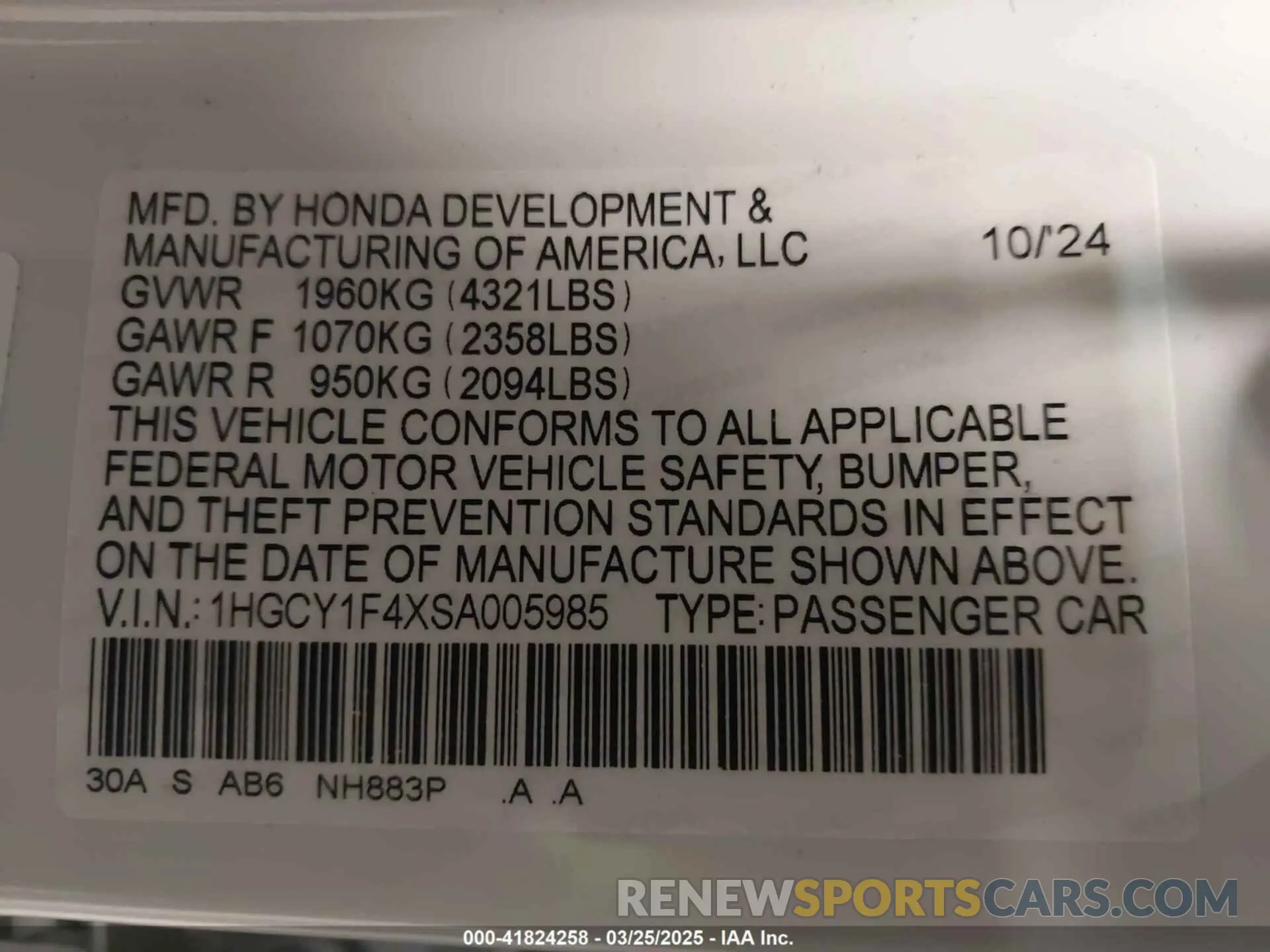 9 Фотография поврежденного автомобиля 1HGCY1F4XSA005985 HONDA ACCORD 2025