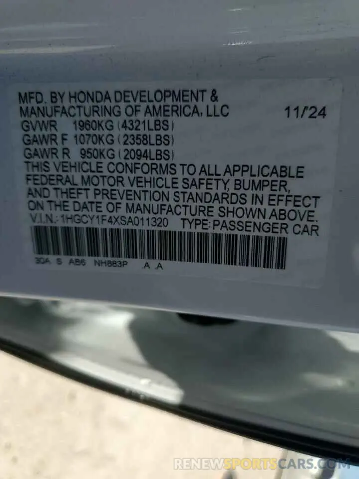 14 Фотография поврежденного автомобиля 1HGCY1F4XSA011320 HONDA ACCORD 2025
