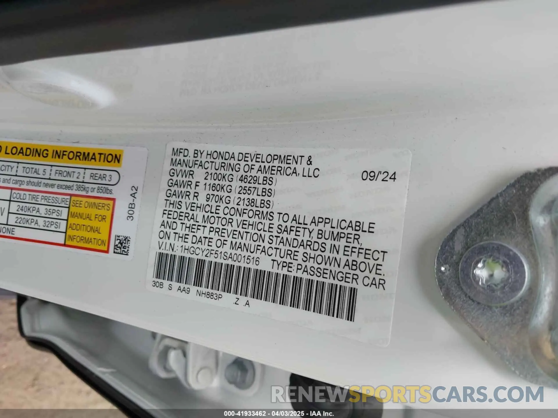 9 Фотография поврежденного автомобиля 1HGCY2F51SA001516 HONDA ACCORD 2025