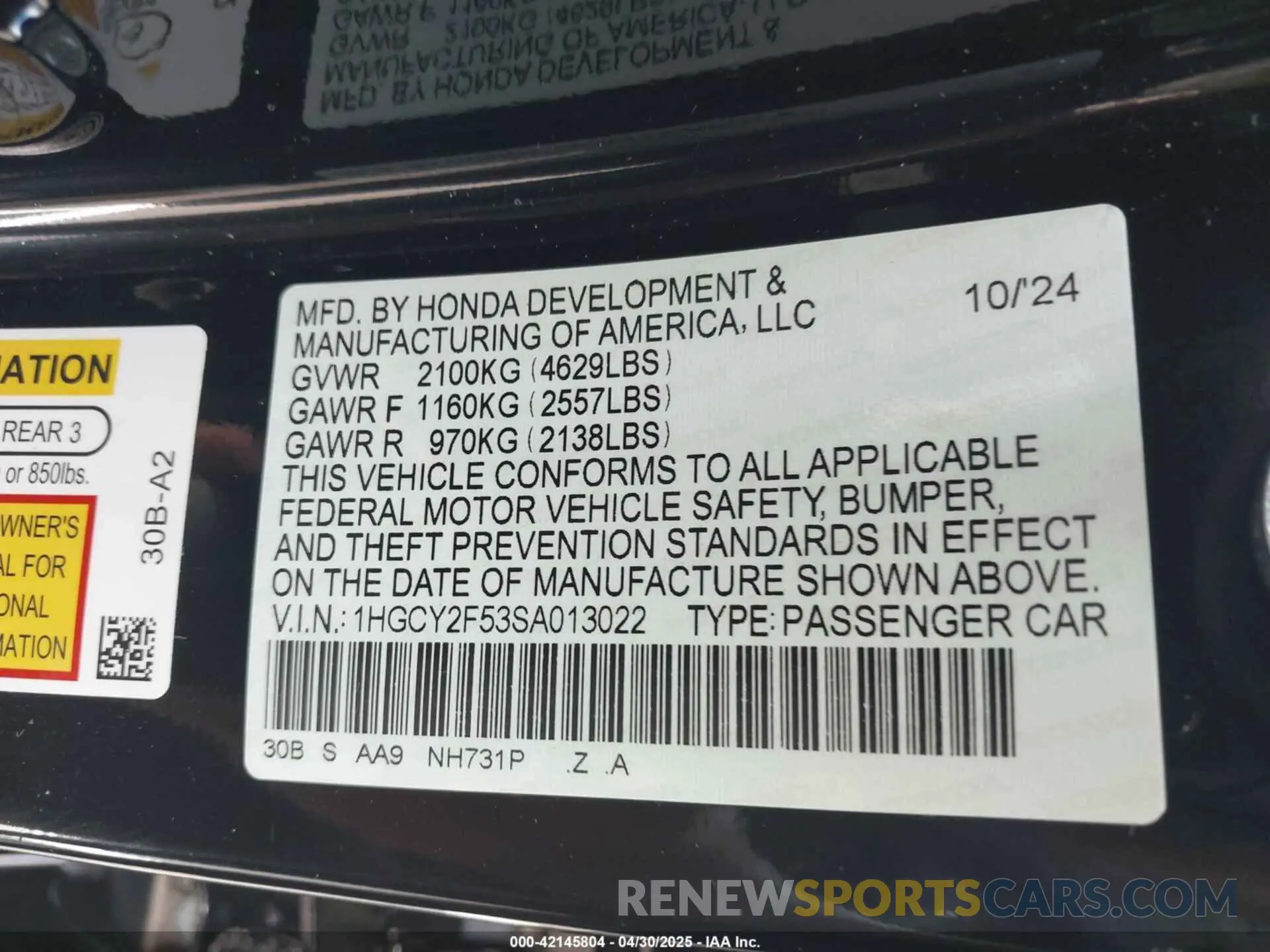 9 Фотография поврежденного автомобиля 1HGCY2F53SA013022 HONDA ACCORD 2025
