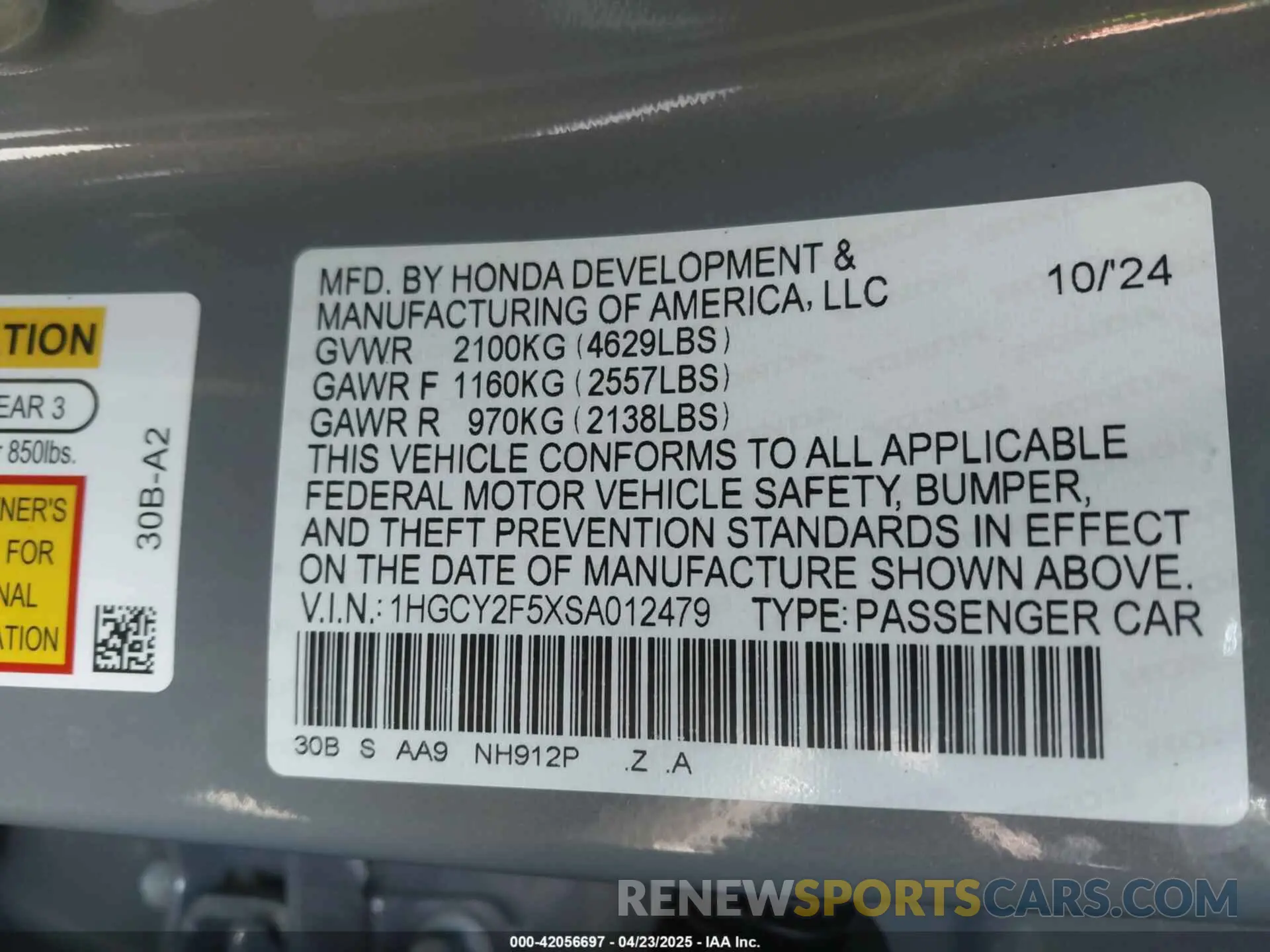 9 Фотография поврежденного автомобиля 1HGCY2F5XSA012479 HONDA ACCORD 2025
