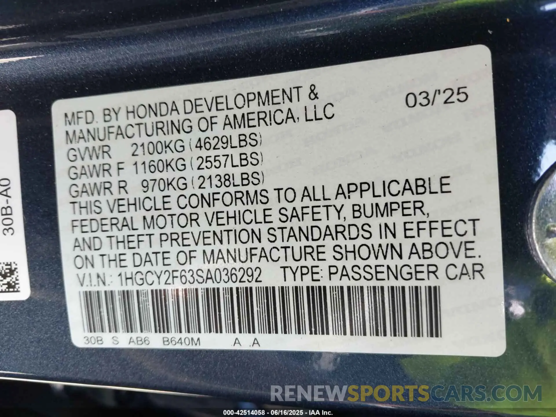 9 Photograph of a damaged car 1HGCY2F63SA036292 HONDA ACCORD 2025