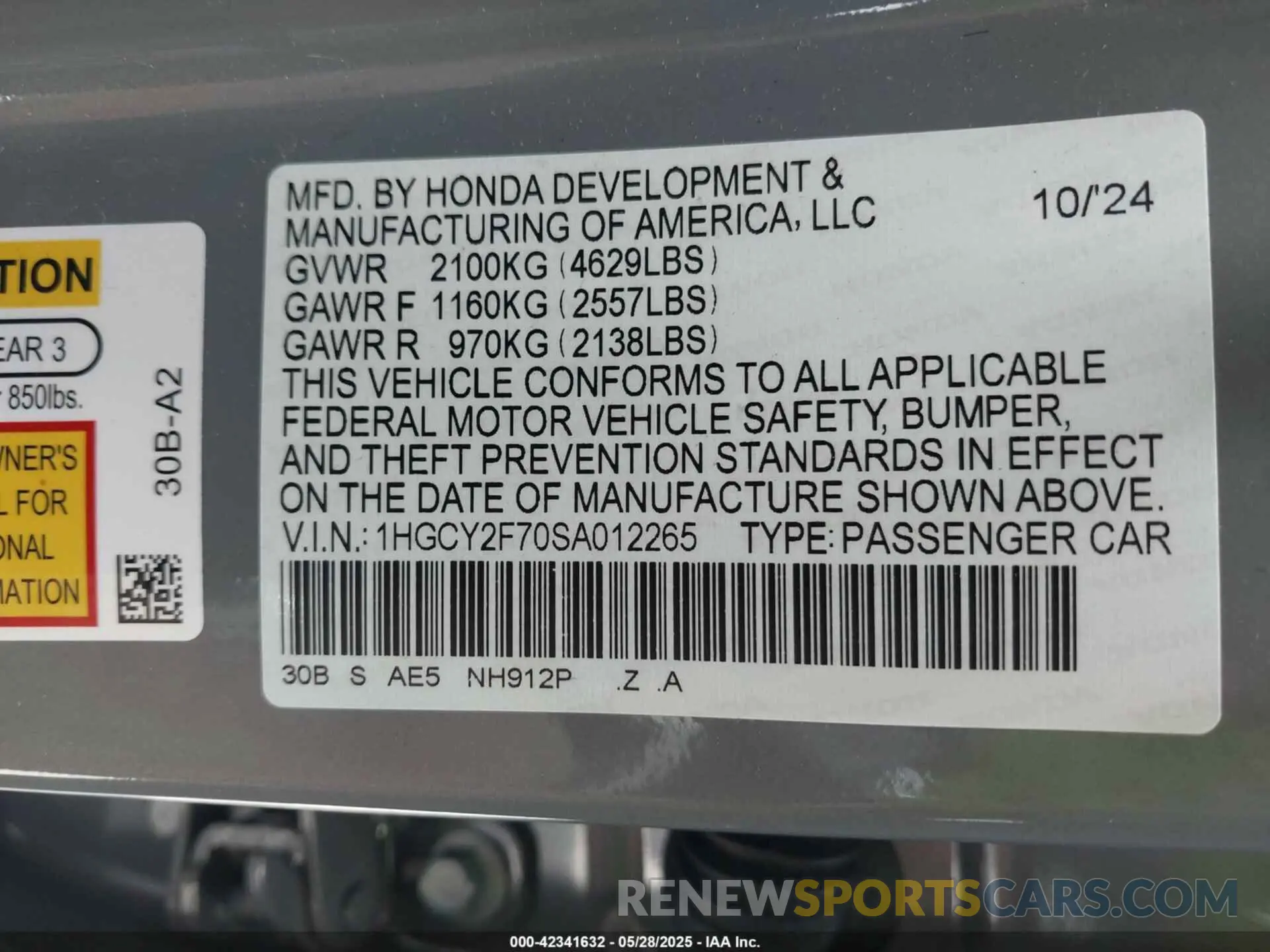9 Photograph of a damaged car 1HGCY2F70SA012265 HONDA ACCORD 2025