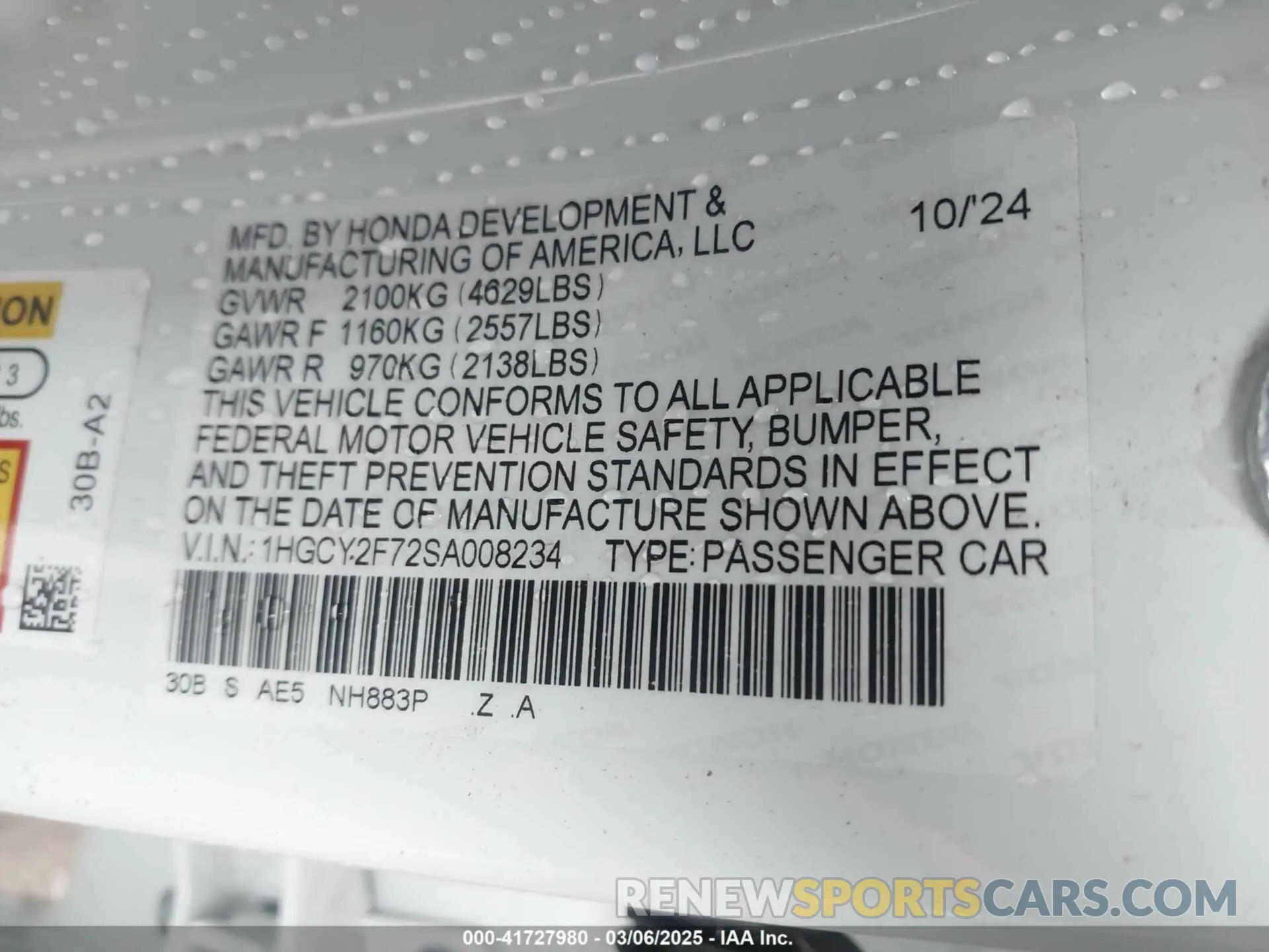 9 Photograph of a damaged car 1HGCY2F72SA008234 HONDA ACCORD 2025