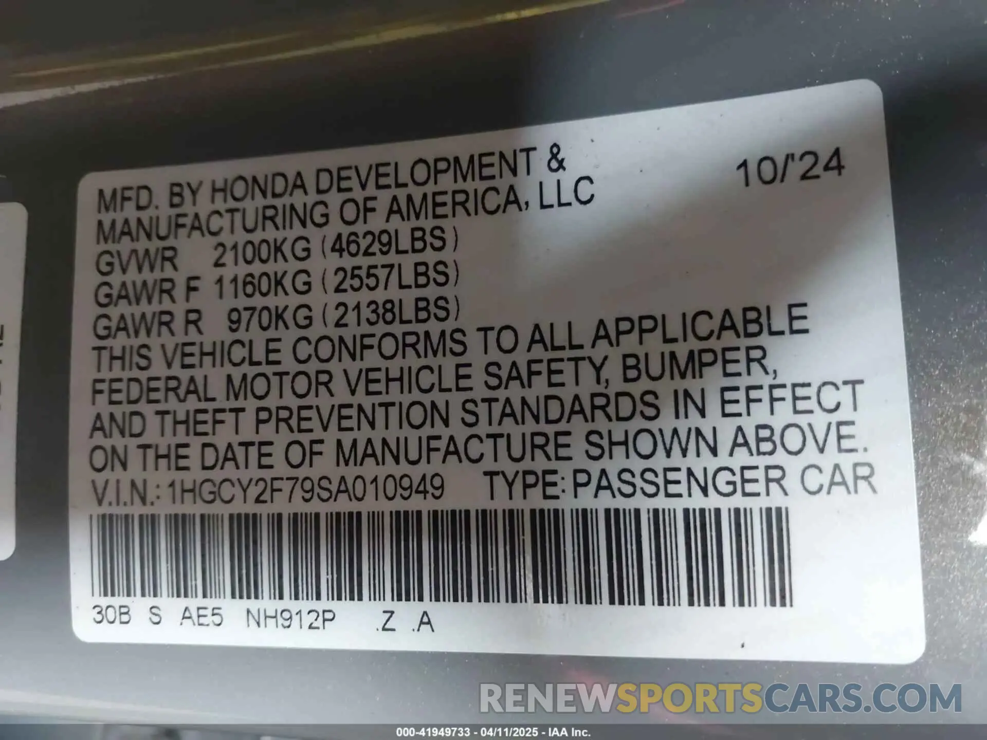 9 Фотография поврежденного автомобиля 1HGCY2F79SA010949 HONDA ACCORD 2025