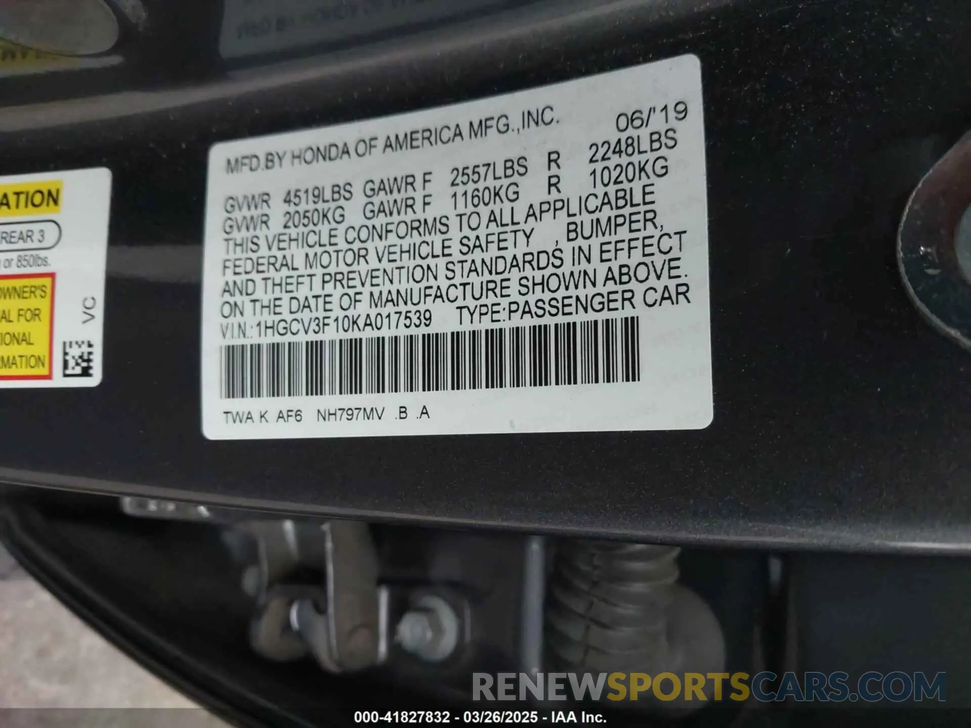 9 Photograph of a damaged car 1HGCV3F10KA017539 HONDA ACCORD HYBRID 2019