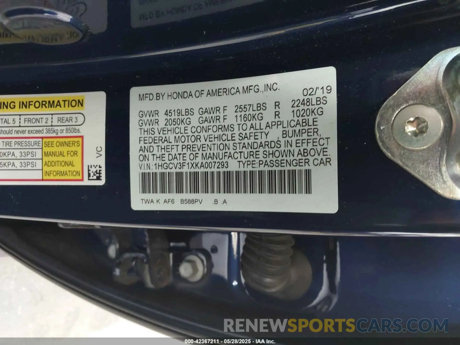 9 Photograph of a damaged car 1HGCV3F1XKA007293 HONDA ACCORD HYBRID 2019