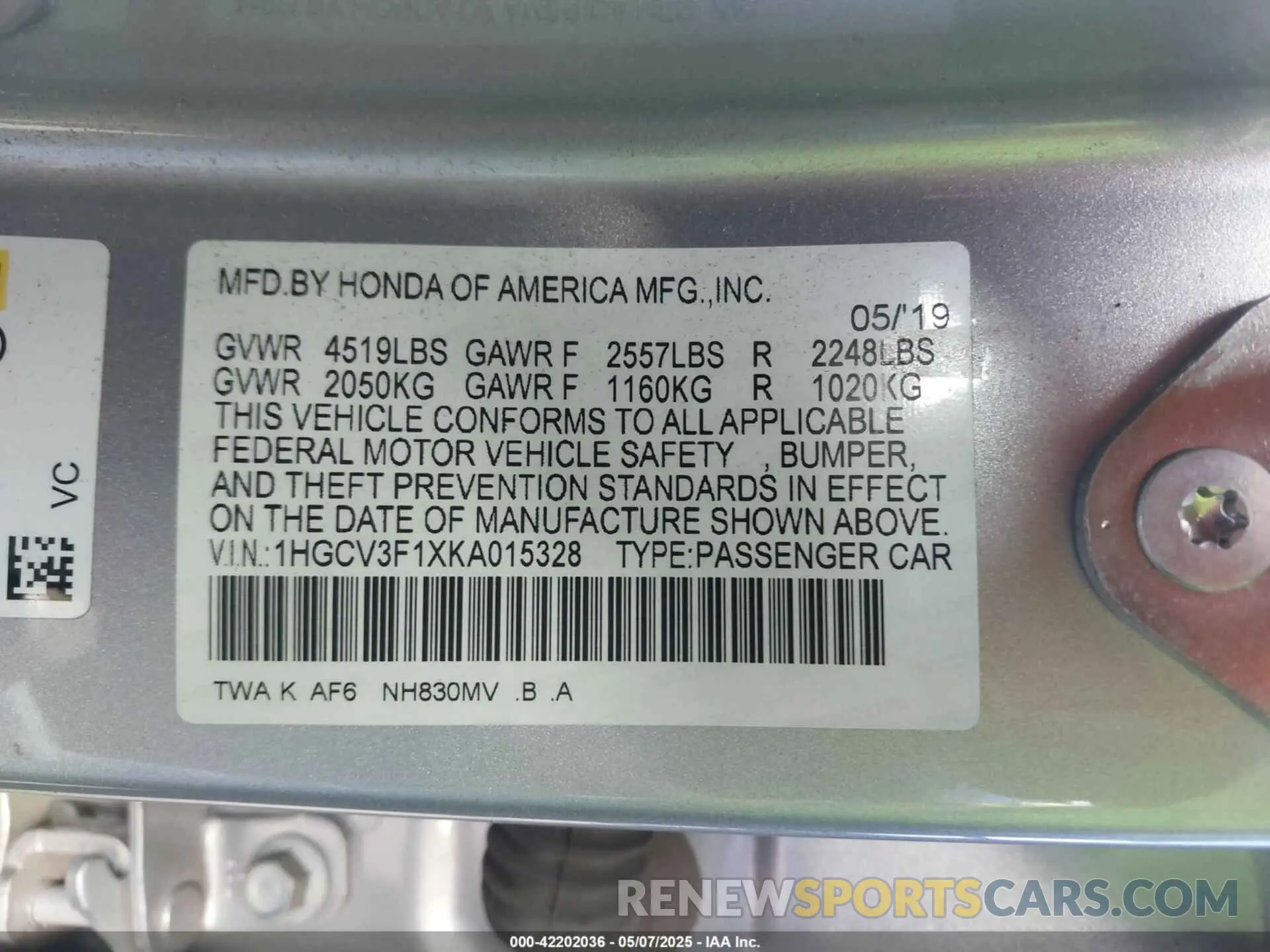 9 Photograph of a damaged car 1HGCV3F1XKA015328 HONDA ACCORD HYBRID 2019