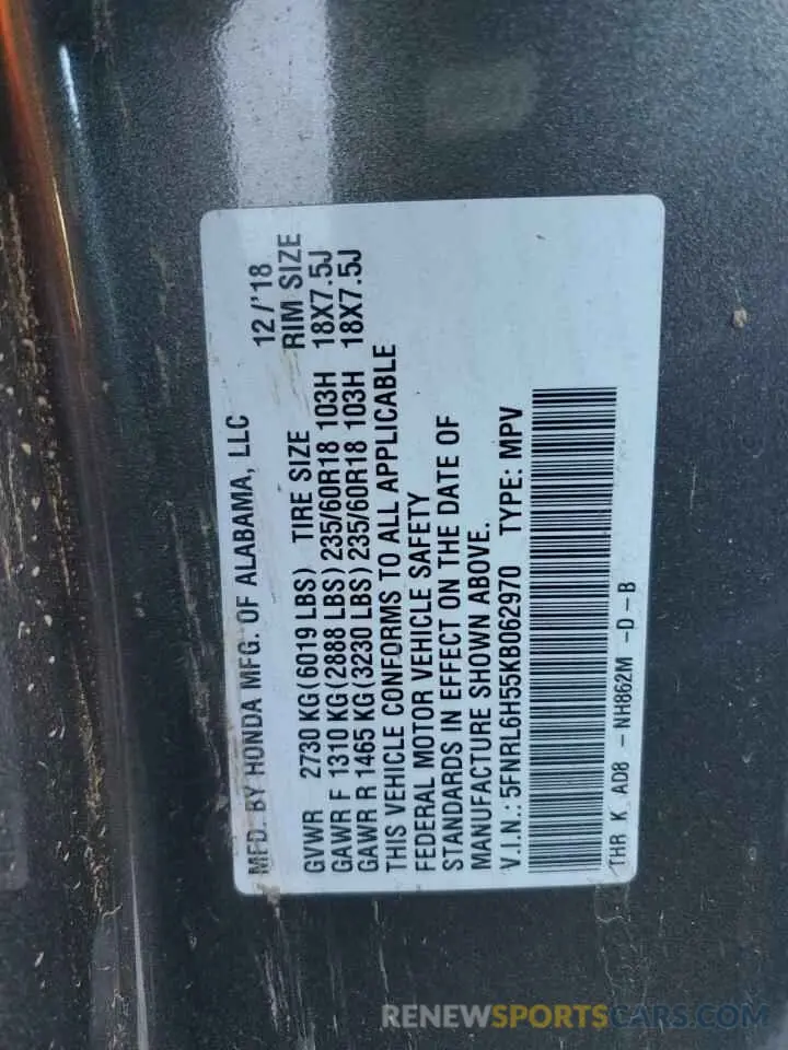 14 Фотография поврежденного автомобиля 5FNRL6H55KB062970 HONDA All Models 2019