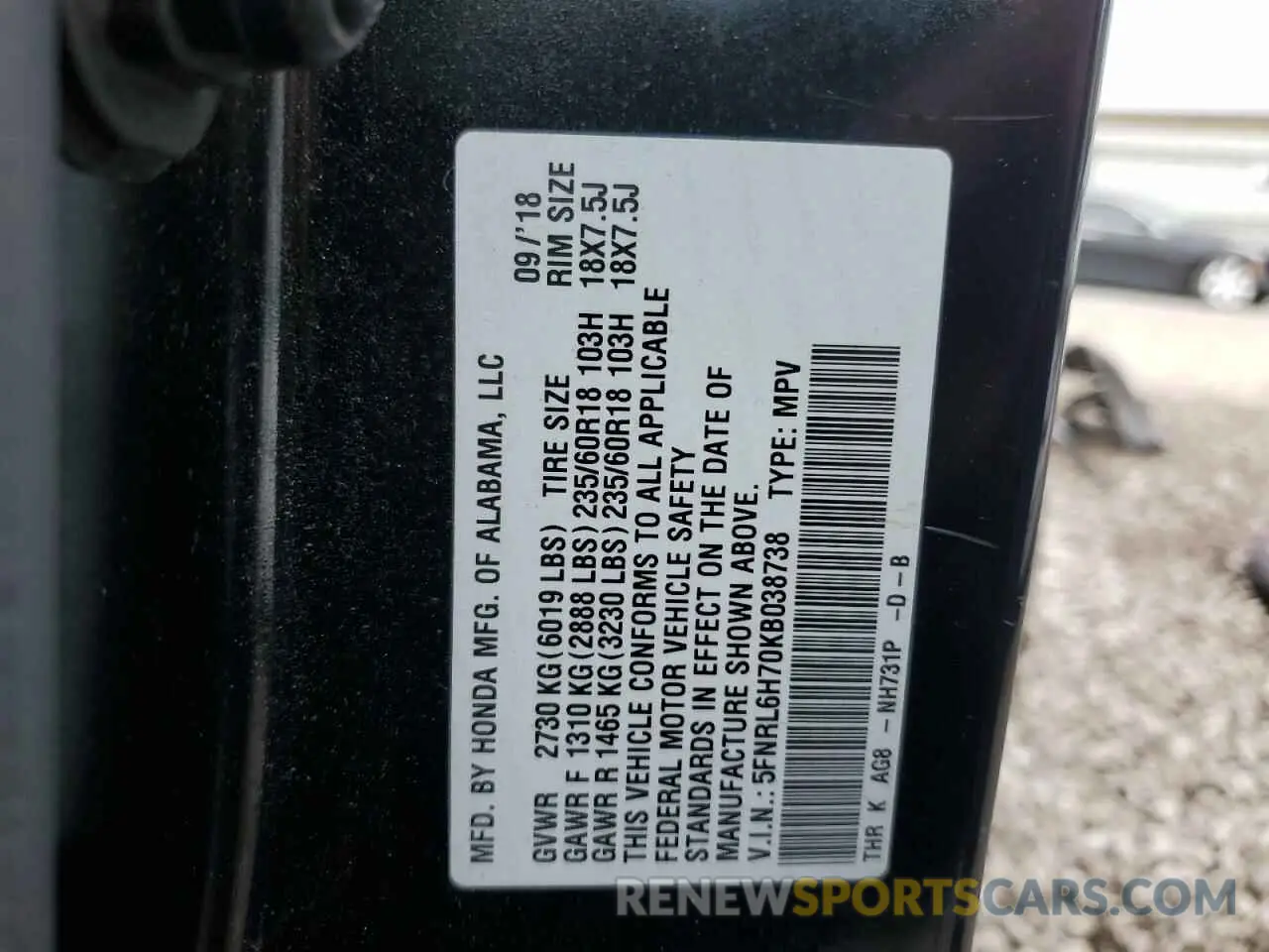 14 Фотография поврежденного автомобиля 5FNRL6H70KB038738 HONDA All Models 2019