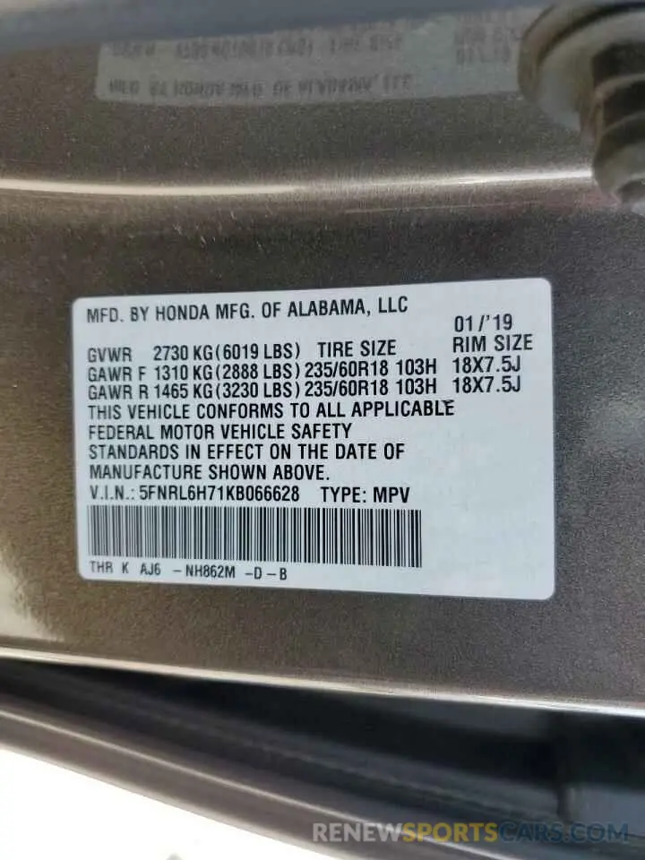 14 Фотография поврежденного автомобиля 5FNRL6H71KB066628 HONDA All Models 2019