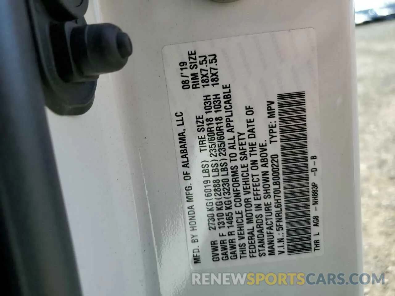13 Фотография поврежденного автомобиля 5FNRL6H70LB000220 HONDA All Models 2020