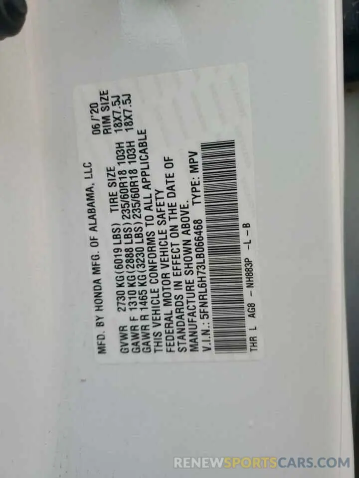 13 Фотография поврежденного автомобиля 5FNRL6H73LB066468 HONDA All Models 2020