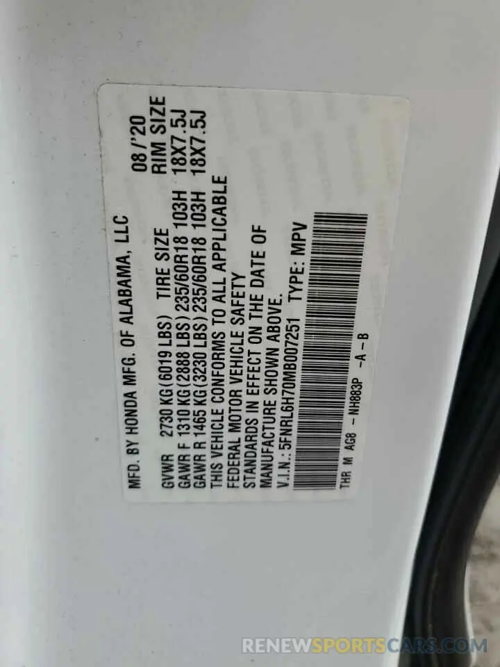 13 Фотография поврежденного автомобиля 5FNRL6H70MB007251 HONDA All Models 2021