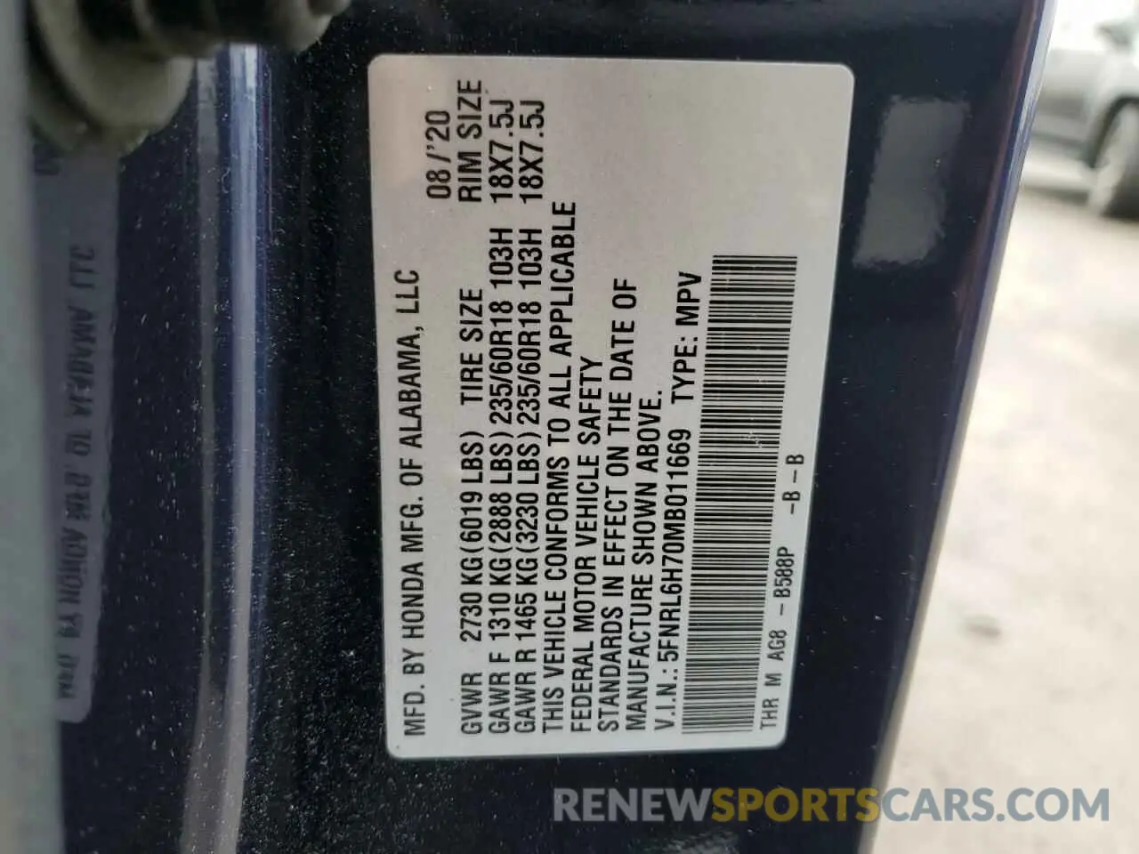 15 Photograph of a damaged car 5FNRL6H70MB011669 HONDA All Models 2021