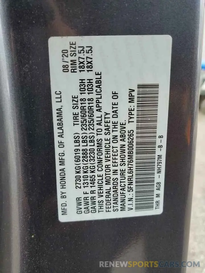 13 Фотография поврежденного автомобиля 5FNRL6H76MB006265 HONDA All Models 2021