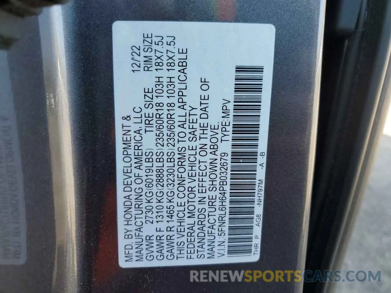13 Фотография поврежденного автомобиля 5FNRL6H64PB032679 HONDA All Models 2023