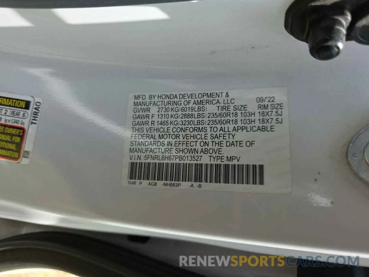 10 Фотография поврежденного автомобиля 5FNRL6H67PB013527 HONDA All Models 2023