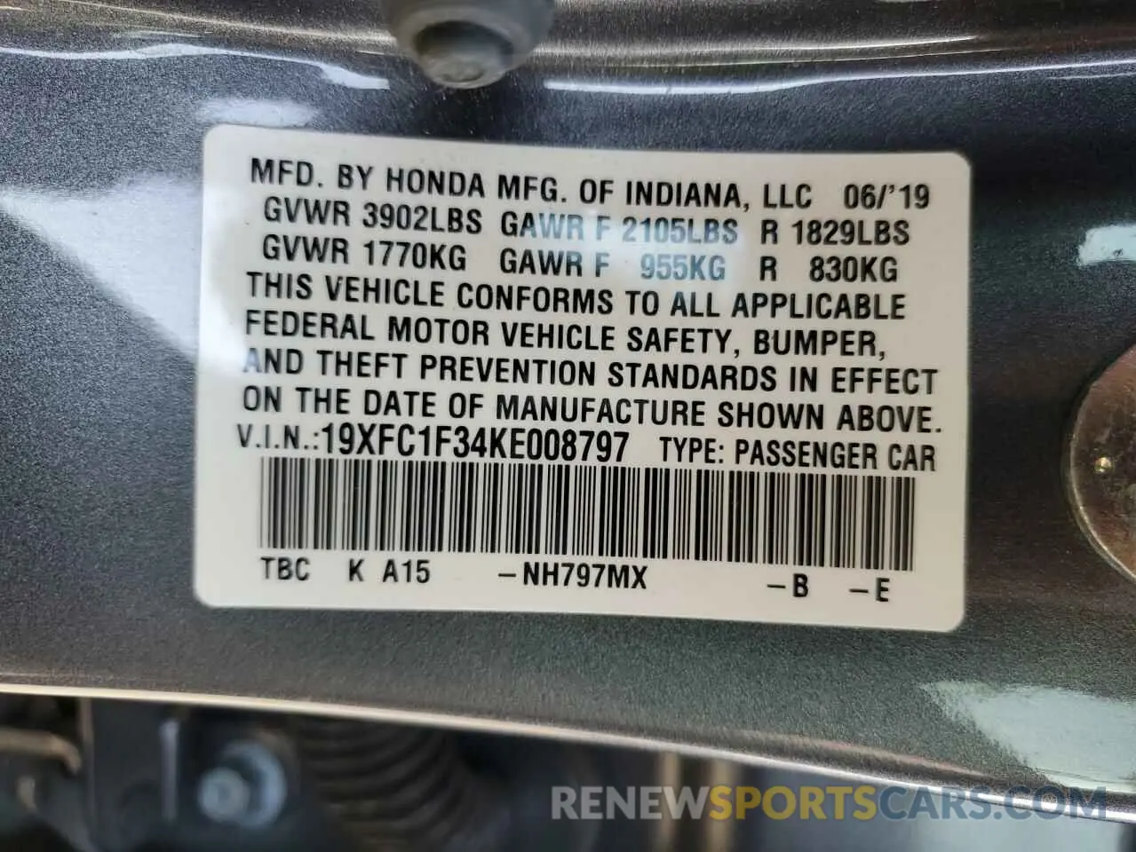 12 Photograph of a damaged car 19XFC1F34KE008797 HONDA CIVIC 2019
