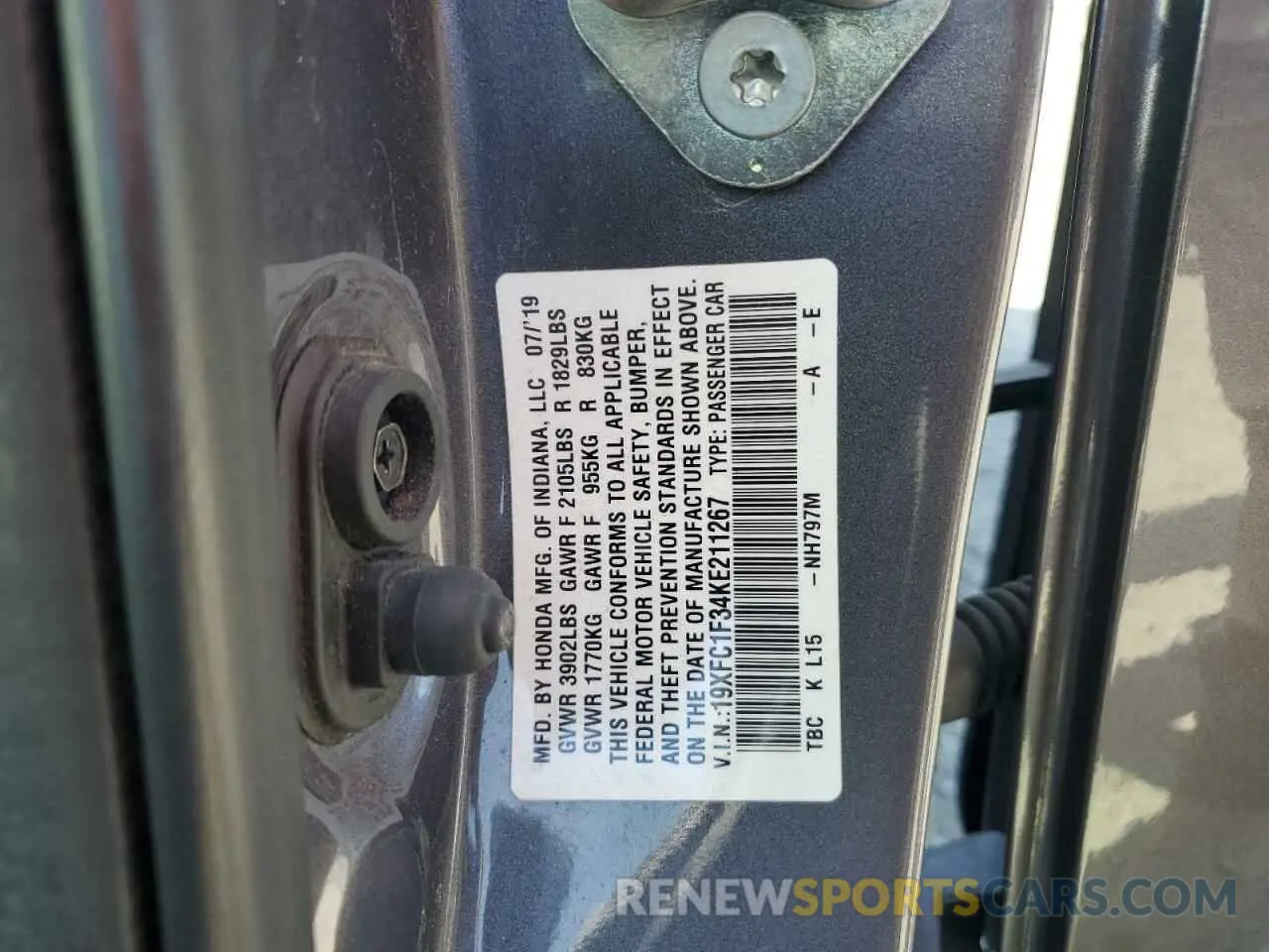 12 Photograph of a damaged car 19XFC1F34KE211267 HONDA CIVIC 2019