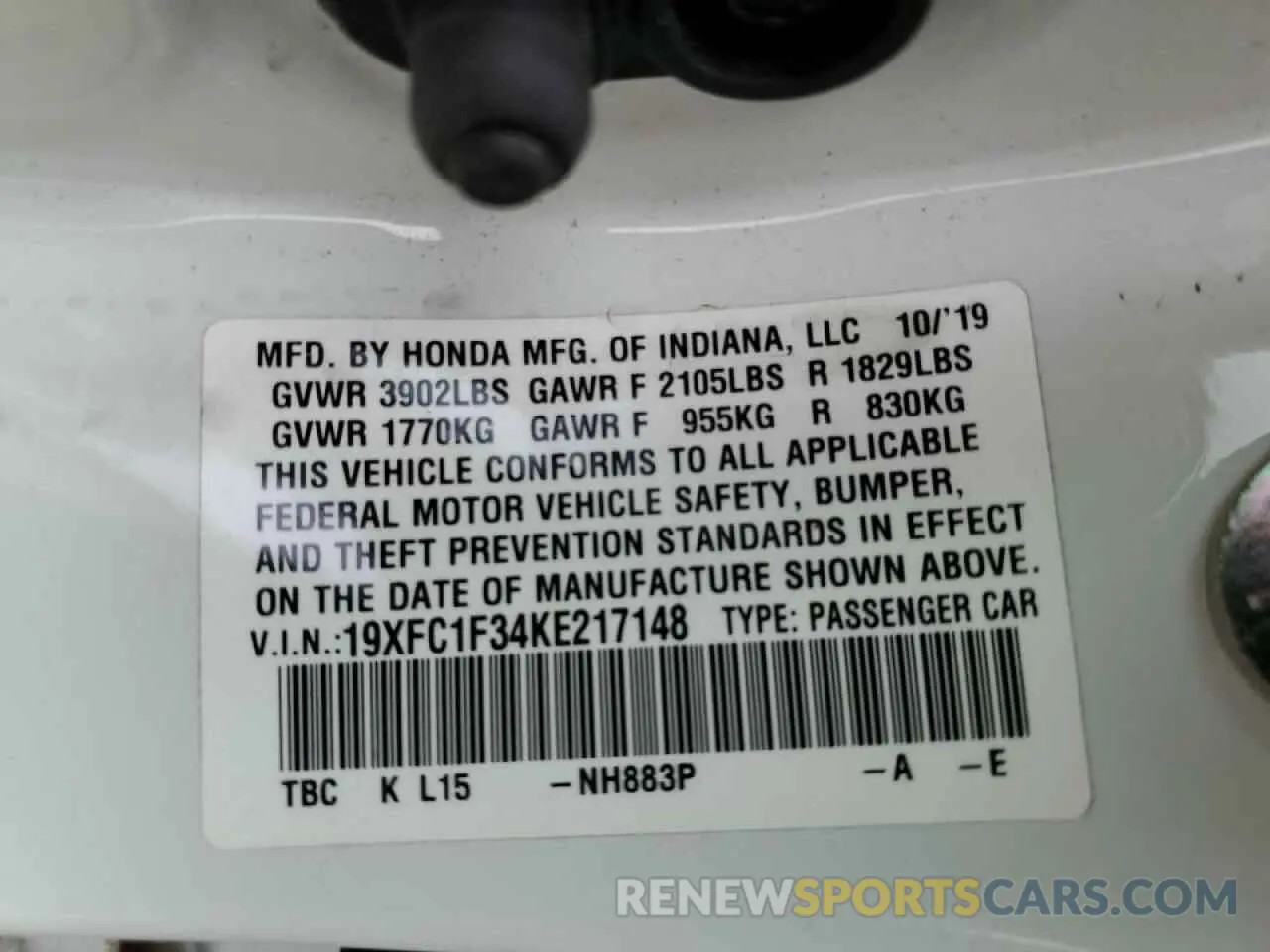 14 Photograph of a damaged car 19XFC1F34KE217148 HONDA CIVIC 2019