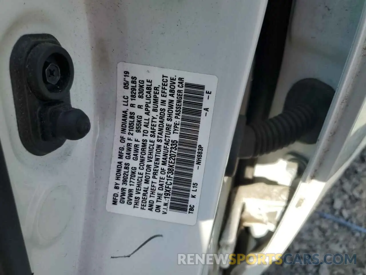 13 Photograph of a damaged car 19XFC1F38KE207335 HONDA CIVIC 2019