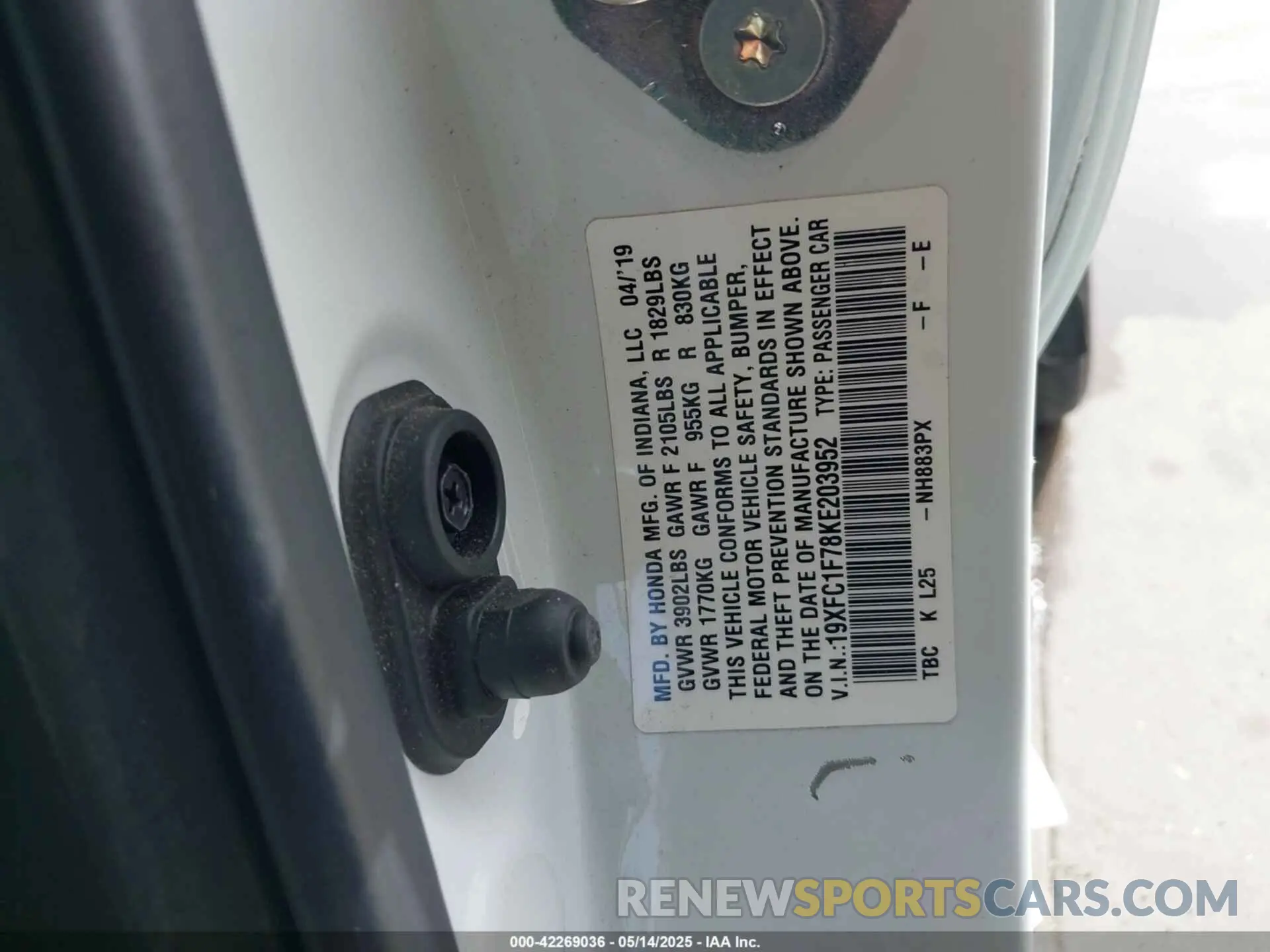 9 Photograph of a damaged car 19XFC1F78KE203952 HONDA CIVIC 2019