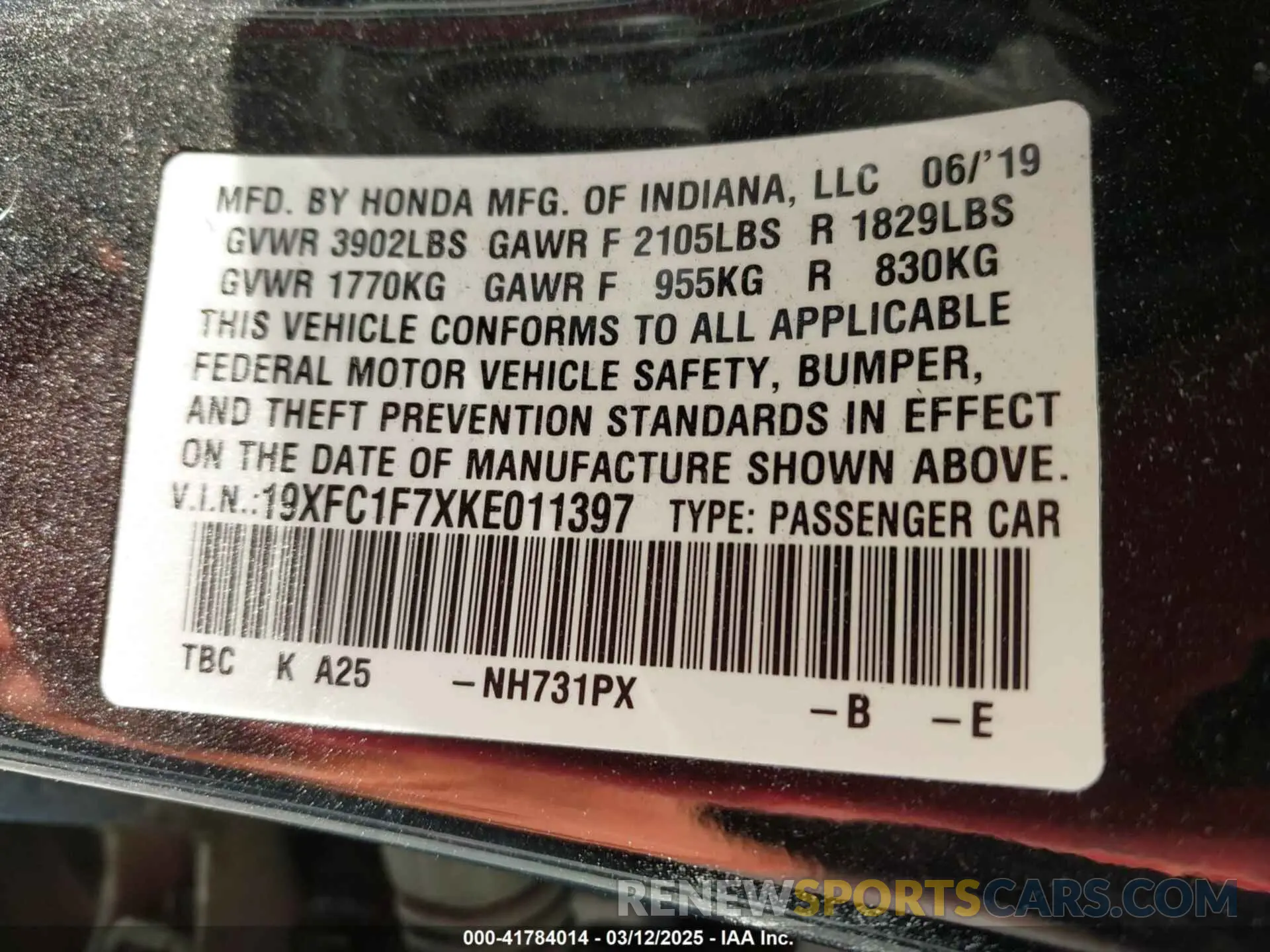 9 Photograph of a damaged car 19XFC1F7XKE011397 HONDA CIVIC 2019